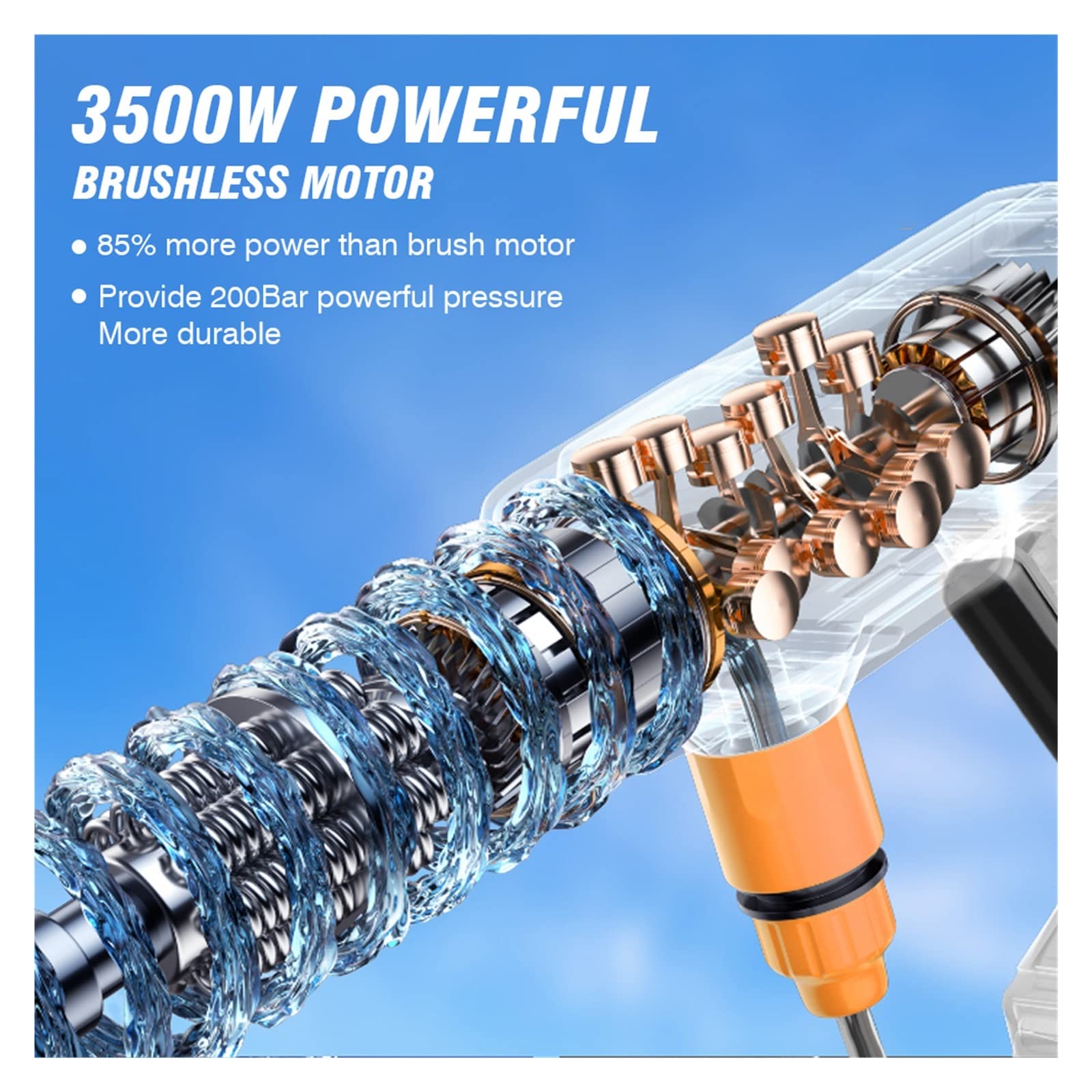 Idropulitrice, 200Bar 3500W Rondella Elettrica Senza Spazzole Ad Alta Pressione 6-in-1 Pistola Ad Acqua Da Giardino For Lavaggio Auto For Pistola A Spruzzo A Batteria 18V(Option 2)
