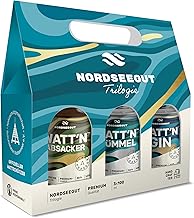 NORDSEEGUT WATT'N Trilogy Gift Set, 3 x 100 ml Spirits Set with Gin 42% Vol. Cumin 32% Vol. and Sacker 30% Vol, Frisian North Sea Collection in Carry Bag