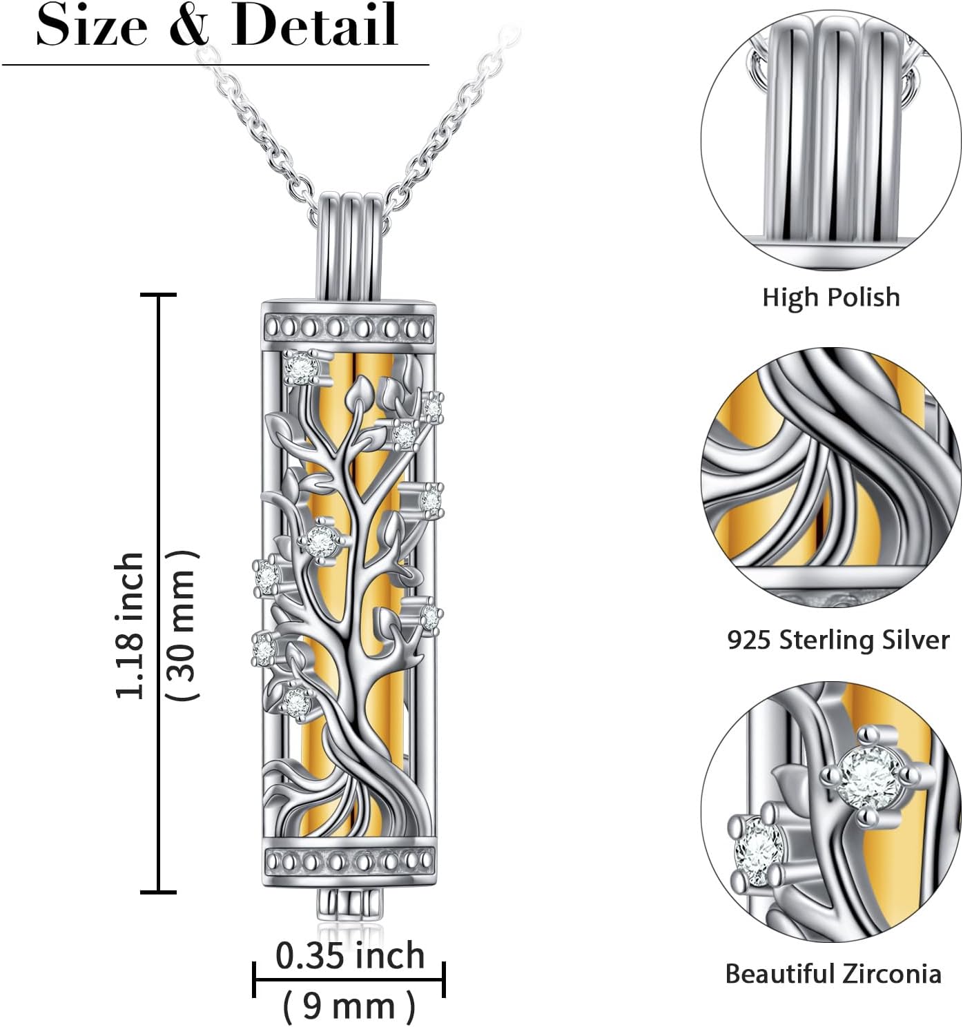 DAOCHONG Tree of Life Urn Necklaces for Ashes 925 Sterling Silver Cylinder Cremation Jewelry Ashes Holder Memorial Keepsake Pendant for Women Men - Image 7