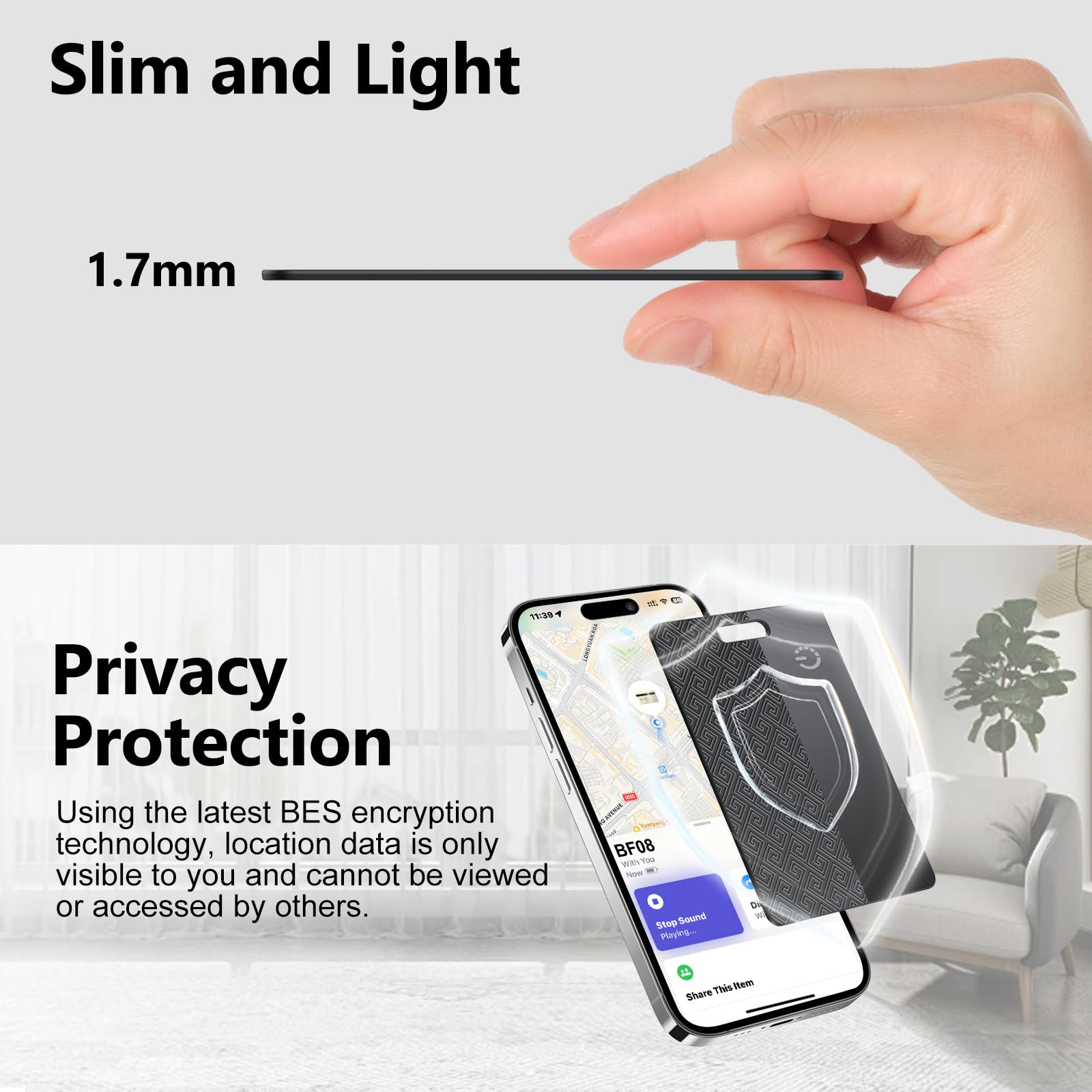 FAMOO Wallet Tracker Card 2-Pack: Apple MFi Certified 0.06in Thinner Tracker Card (IOS only) Works with Apple Find My Rechargeable Tag IP68 Item Finder for Passports Luggage Tags Purse Phone (Black) — view 8
