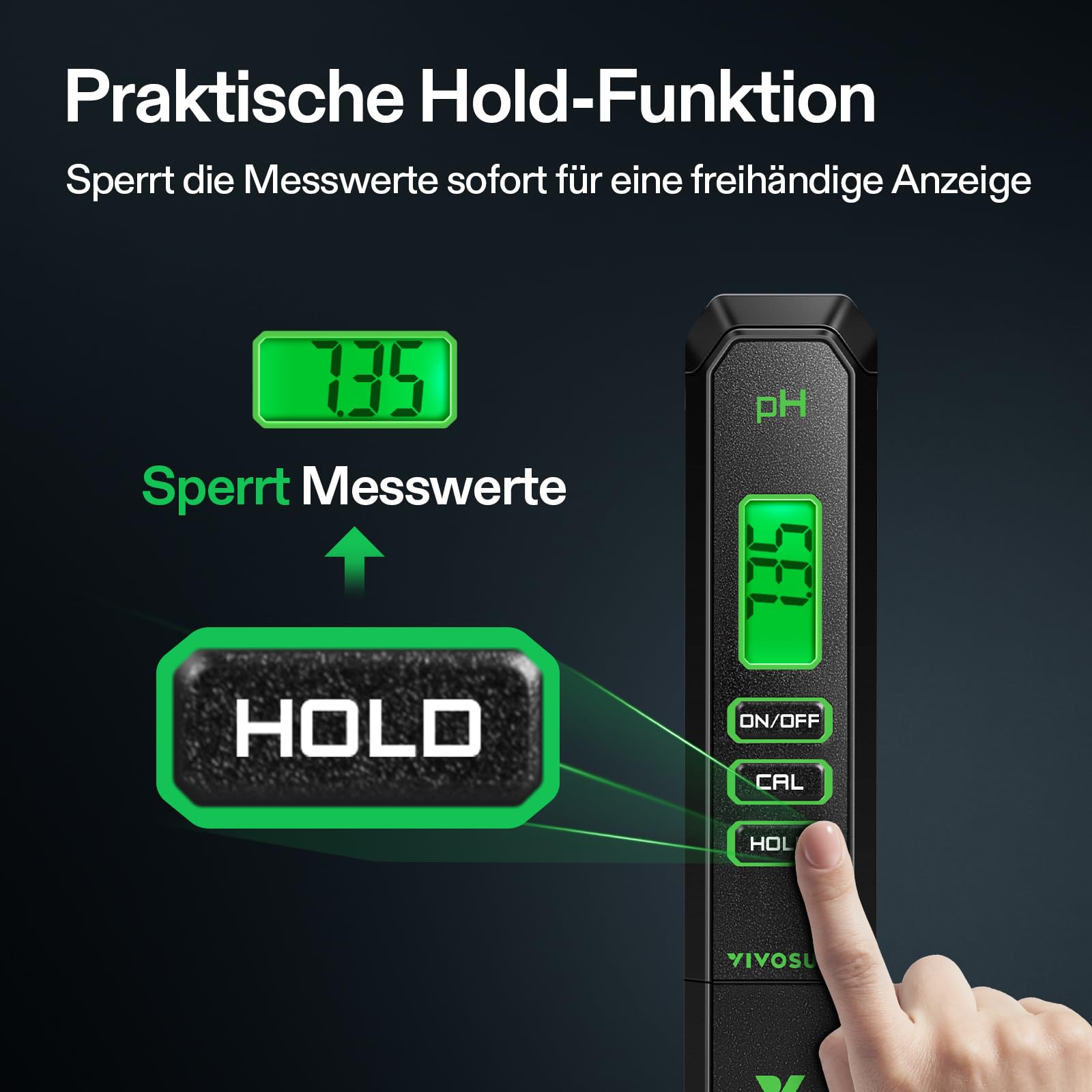 VIVOSUN Digitales pH-Messgerät, 0,01 pH Hohe Genauigkeit, Pen-Tester für Hydroponik, Trinkwasser, Pool & Aquarium, Schnelles & Zuverlässiges Prüfgerät, Schwarz, UL-zertifiziert