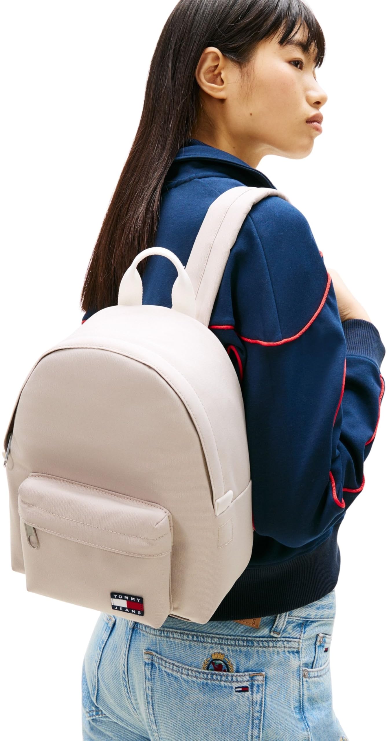 Tommy Jeans Mochila Mujer Daily Dome con detalles distintivos de la marca, Beige (Stone), Talla Única