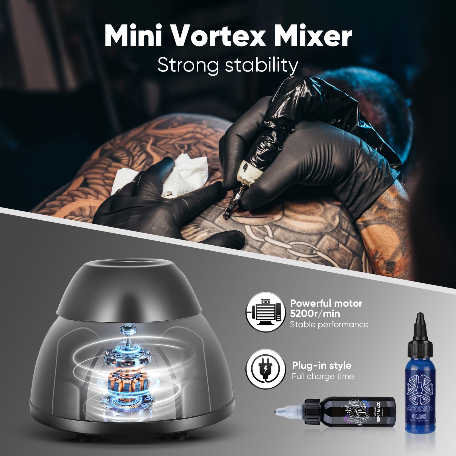Vortex Mixer Mini 5200 U/min, Elektrischer Pigment Shaker mit Touch-Funktion, Lab Vortex Mischer für Farben Schüttler, Nagellack, Tattoo Tinte, Wimpernkleber, Farbschüttler für Reagenzgläser