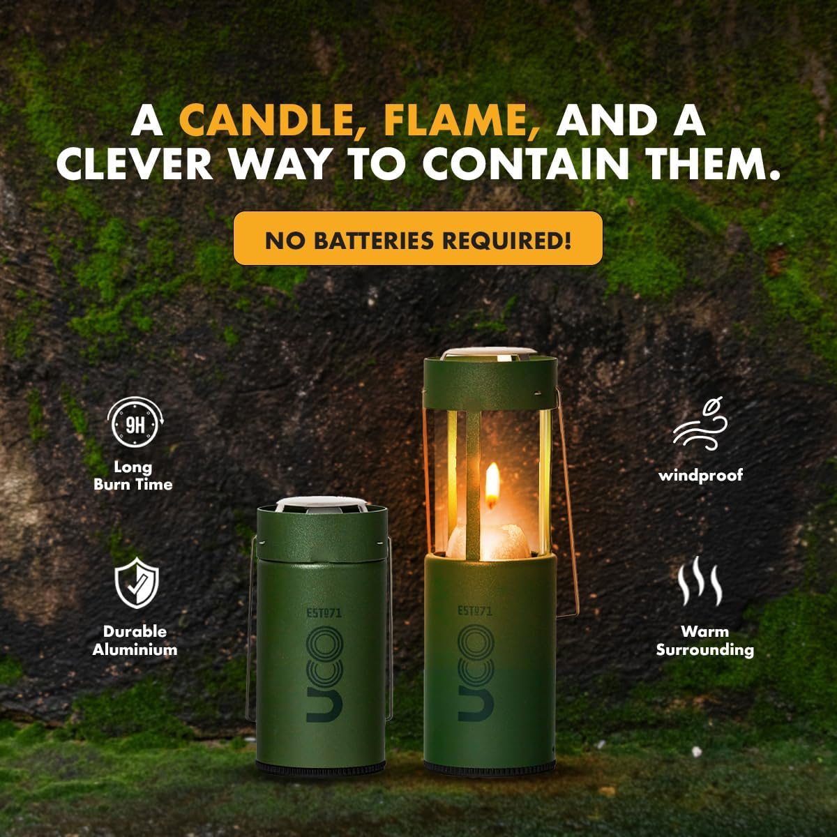 Green Aluminum Cylinder Candle Lantern with Glass Chimney