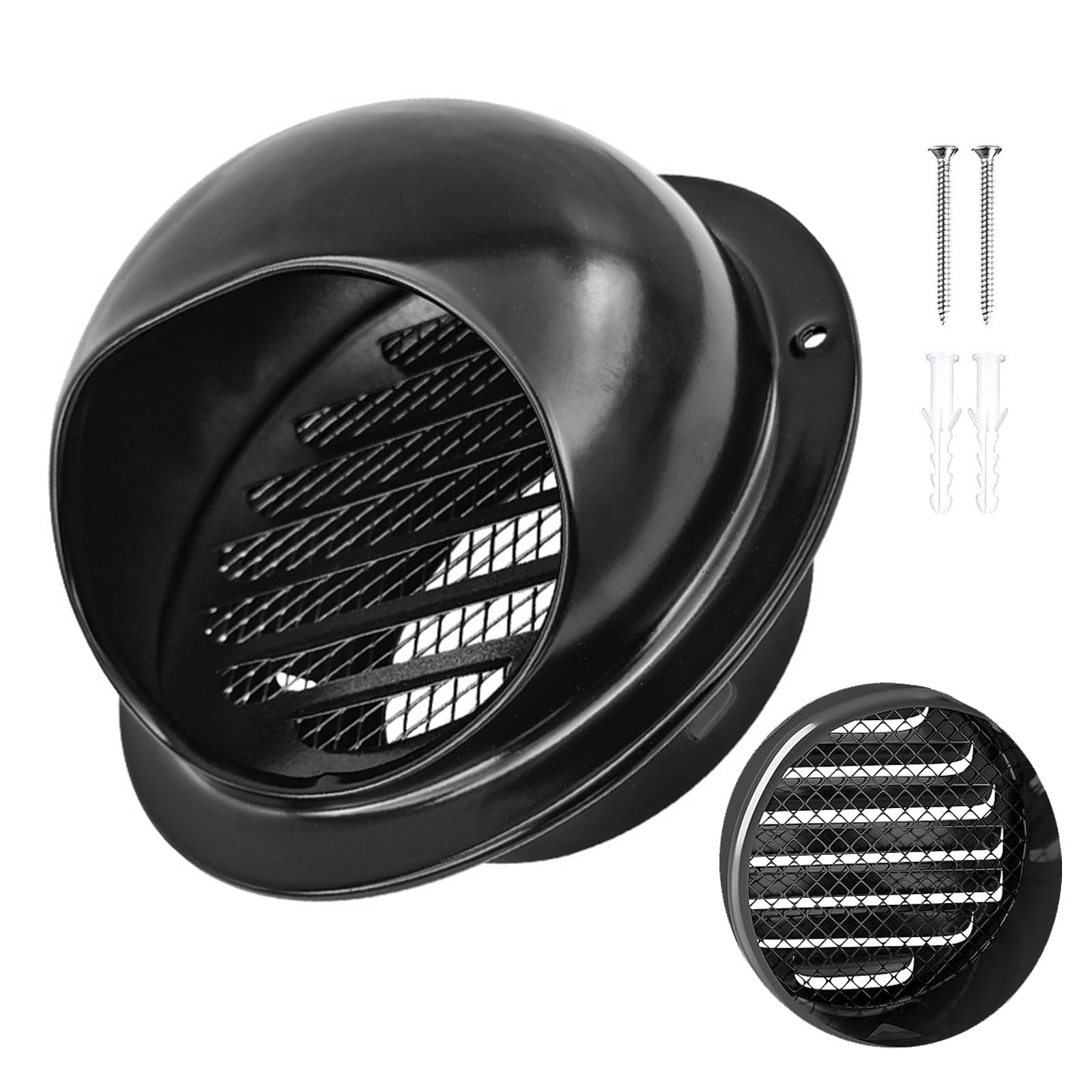 Schwarze Entlüftungsgitter, 50-400 Mm Lüftungsgitter Edelstahl 304 Rund Mit Insektennetz, Garage Haus Küche Wohnmobil Außenwand Lüftungsöffnung(250mm/9.84in)