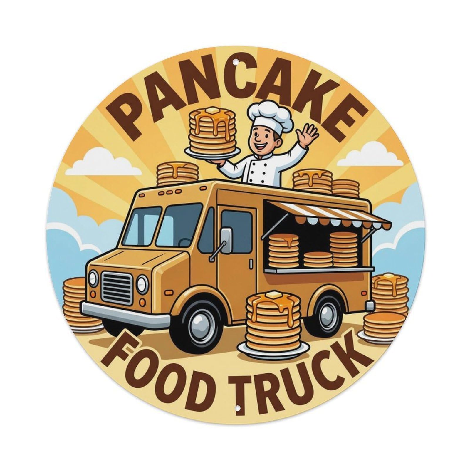 USA Pancake Food Truck Retro Chef Illustration Metal Tin Sign
