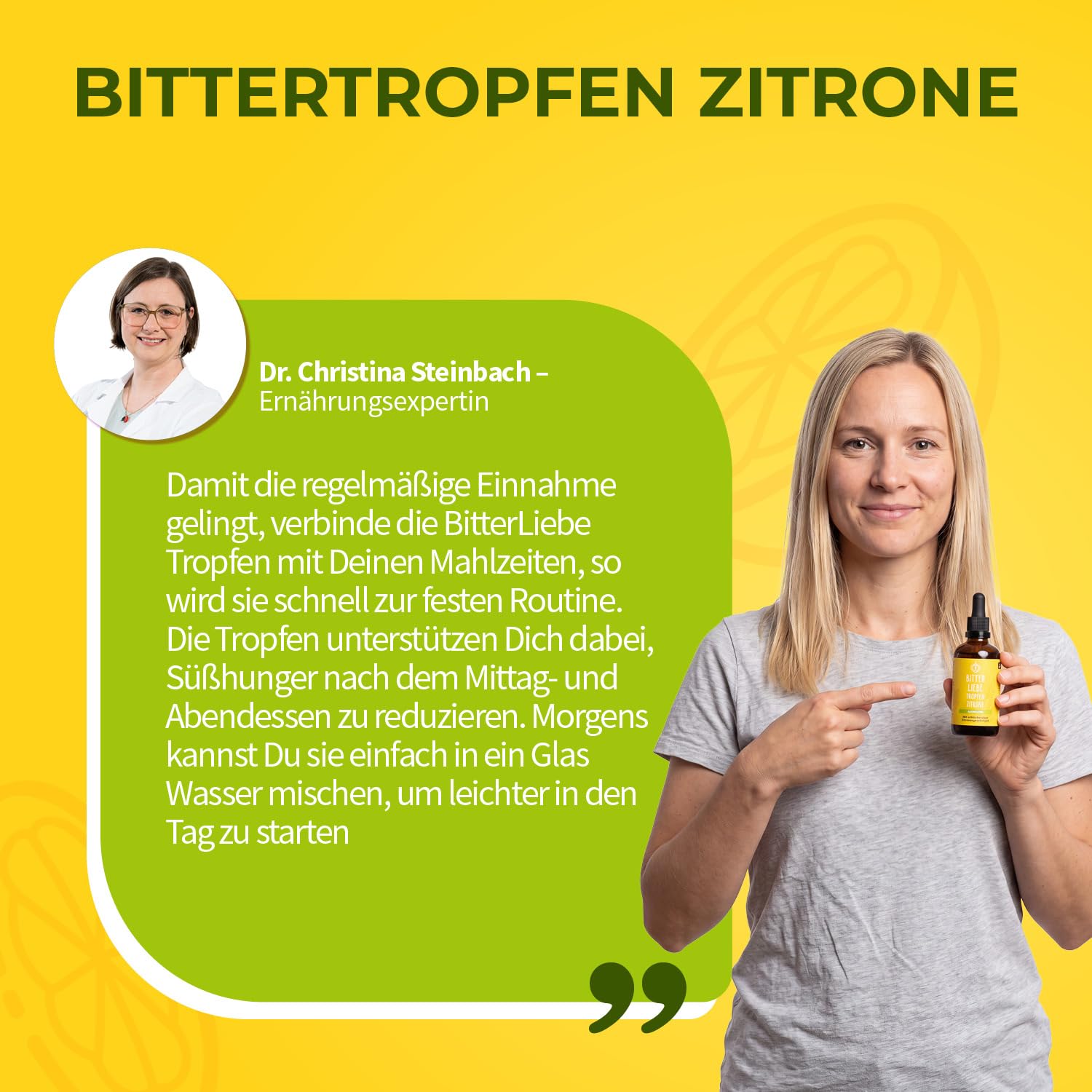 BitterLiebe - Bittertropfen Zitrone ohne Alkohol 100ml - Bitterstoffe Tropfen mit Zink und Zitronengeschmack - nach Hildegard von Bingen - vegan & alkoholfrei - in Deutschland hergestellt