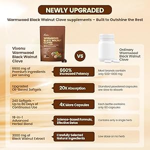 18-in-1 Black Walnut Wormwood Cleanse for Humans, 80 Day Supply, 6600mg Serving, Rapid Gut Cleanse & Digestive Health with Clove, Garlic, Turmeric, Pumpkin Seed, Oregano, Berberine & More 240 Softgels