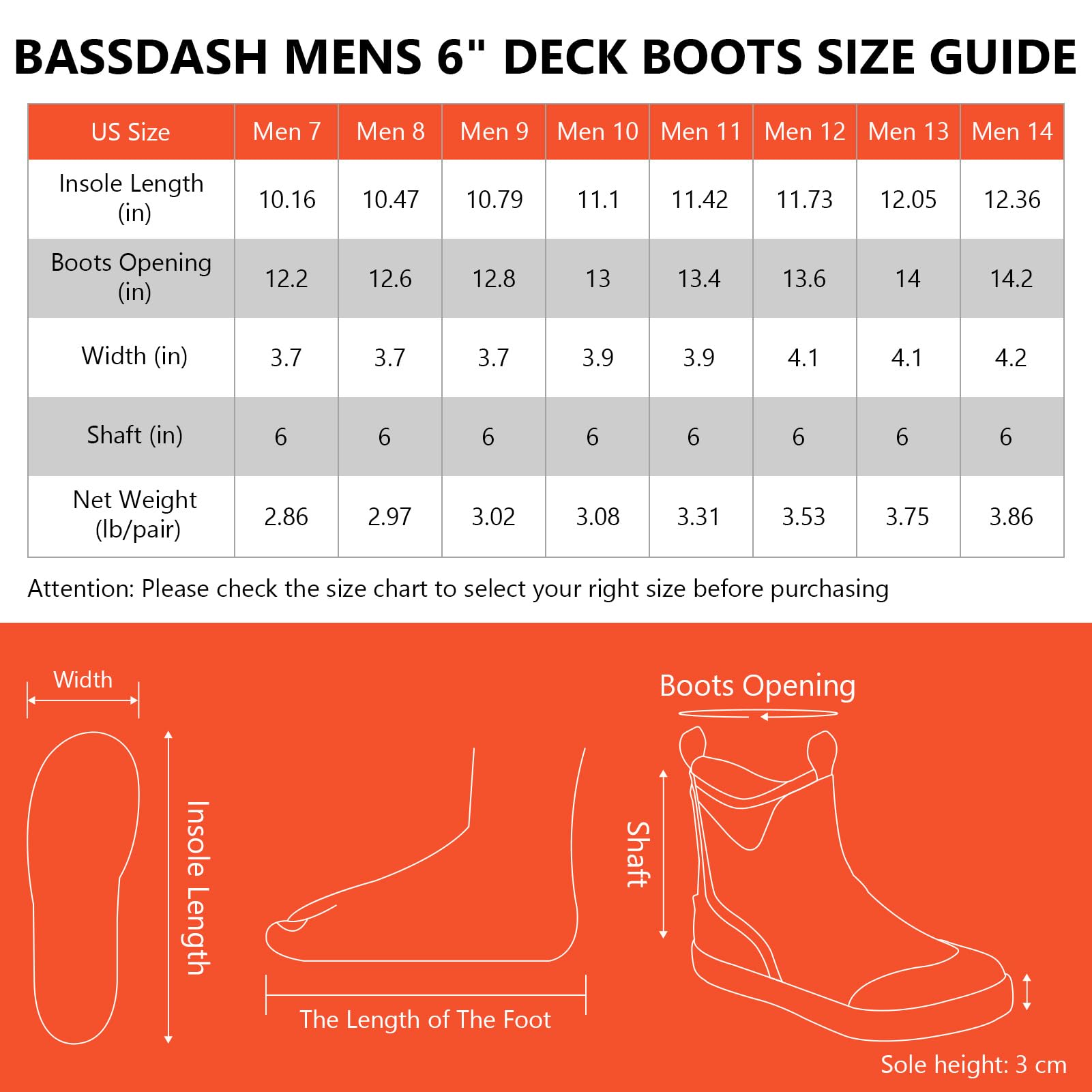 BASSDASH Stivali da uomo impermeabili da 15,2 cm con fodera traspirante antiscivolo in neoprene gomma caviglia stivali da pioggia per pesca nautica