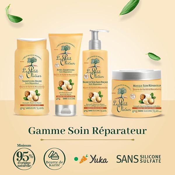 LE PETIT OLIVIER - Masque Soin Réparateur - Karité & Macadamia - Assouplit, Nourrit & Répare en Profondeur - Cheveux Secs ou Frisés - Sans Silicone - Fabriqué en France - 330 ml | Assouplit, Nourrit, Répare - 5