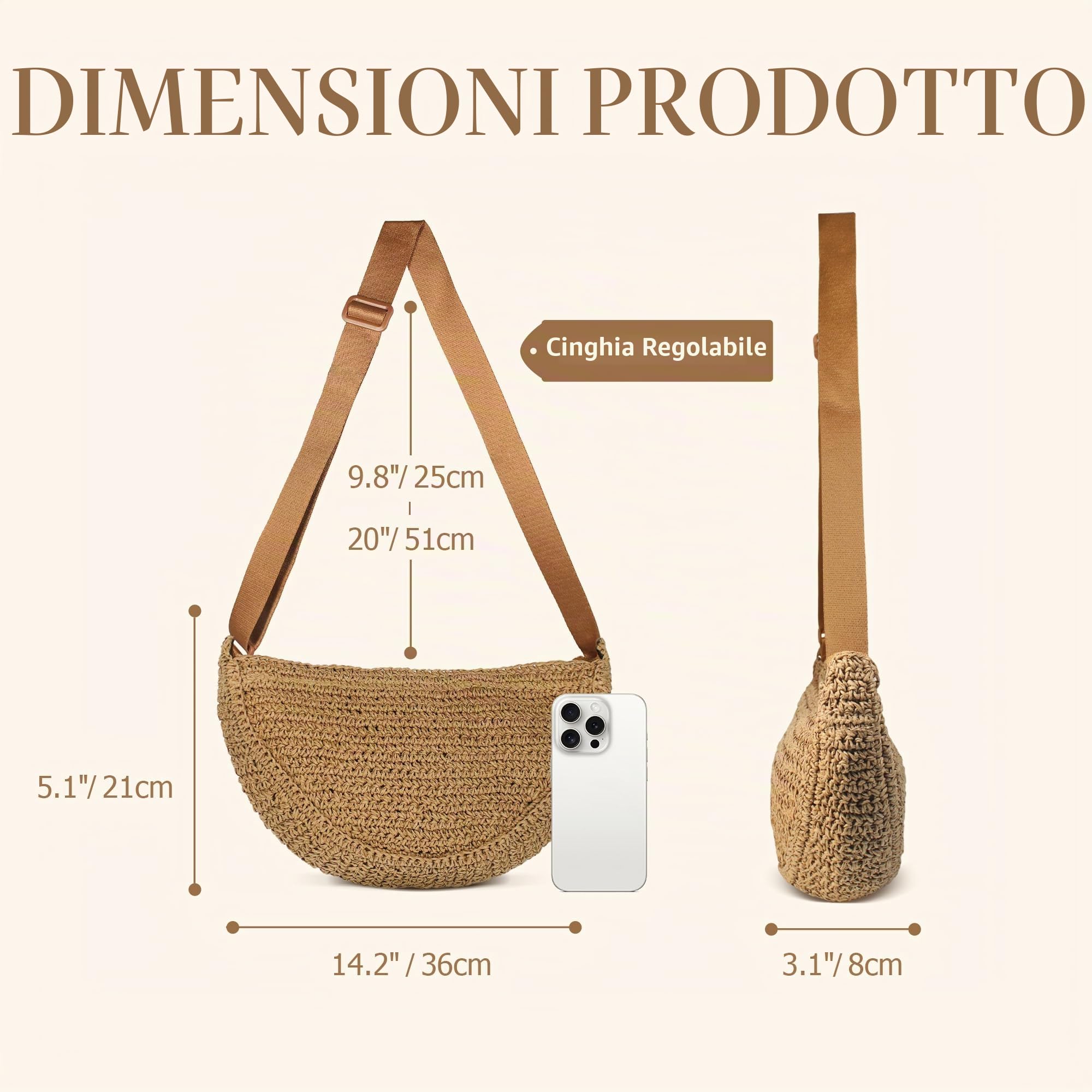 Paglia Croce Corpo Borsa per Donne Estate Intrecciata Spiaggia Borsetta Mezzaluna Tracolla con Cinturino Regolabile 2025