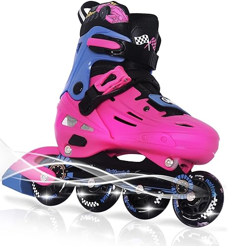 Miniatura 10 de MammyGol Patines en línea para niños y niñas jóvenes, patines ajustables de 4 tallas con ruedas intermitentes de PU, patines en línea agresivos de