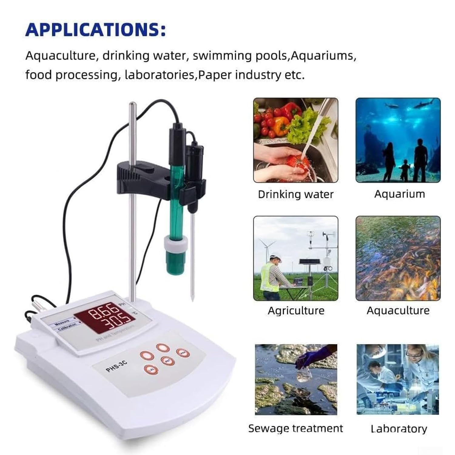 pHmetro da banco da laboratorio, misuratore di acidità ad alta precisione con calibrazione automatica, con display LCD, sonda ad alta precisione, calibrazione automatica a 2 punti, intervallo di misur