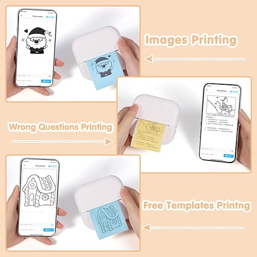 Miniatura 7 de Mini impresora de calcomanías, impresora térmica portátil con 6 rollos de papel adhesivo, impresora de bolsillo inalámbrica para iOS + Android,