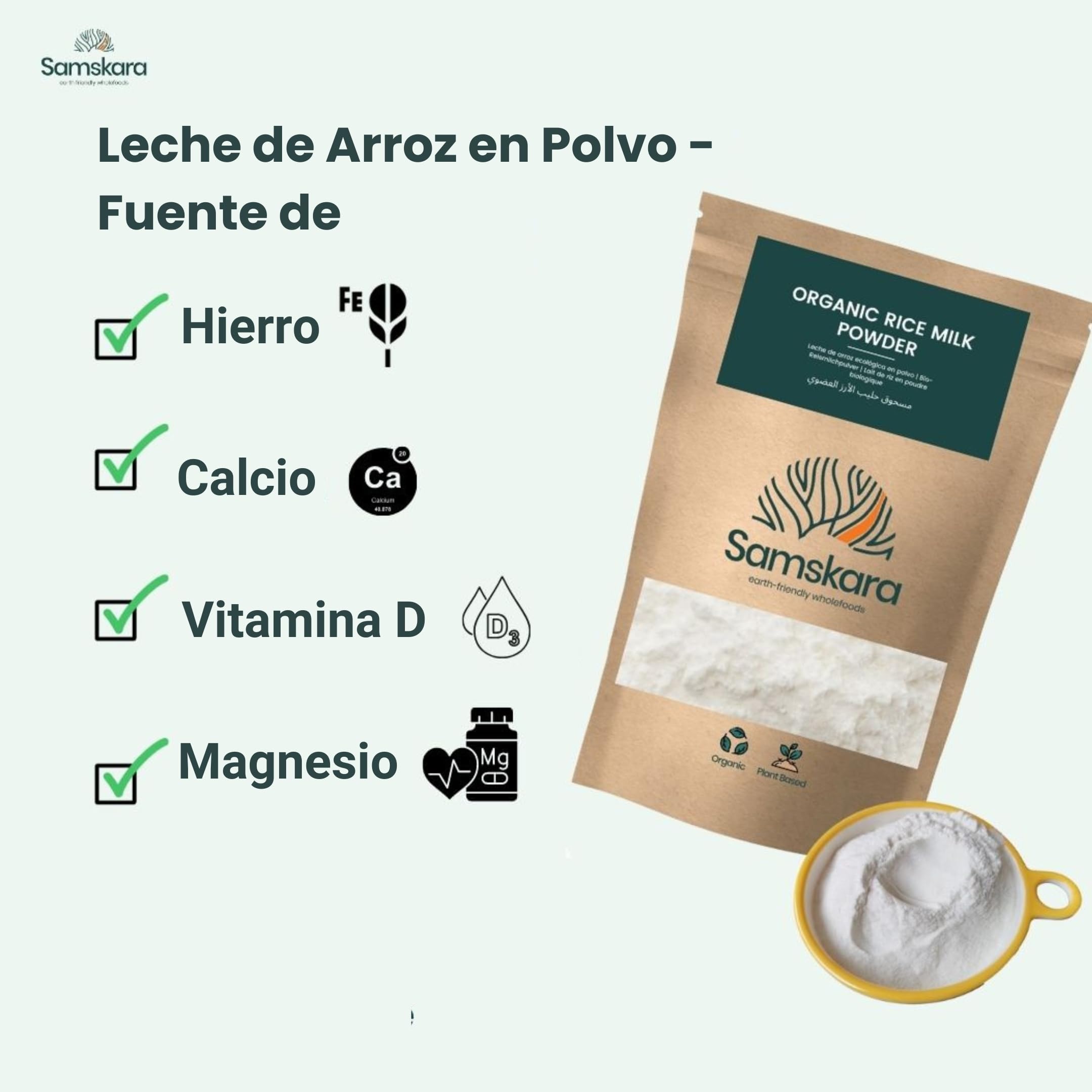 Leche de Arroz Ecológica en Polvo BIO 500 g Vegano Alternativo a la Leche