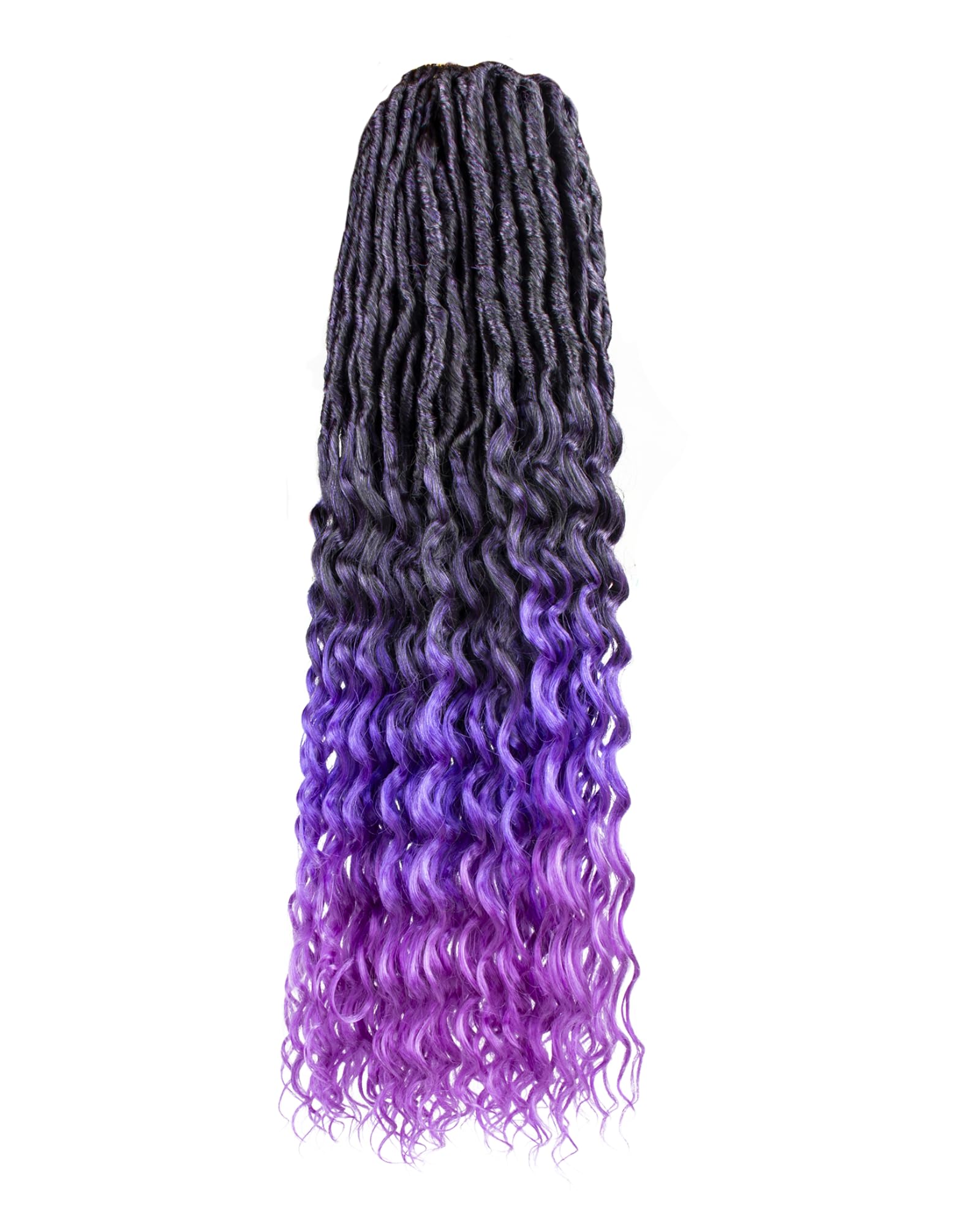 Deep Wave Faux Locs Crochet Hair for Black Women,24 Inches 8 Packs 112 Strands,Pre Looped Ombre Purple Synthetic Hair Extensions,Soft Goddess Locs