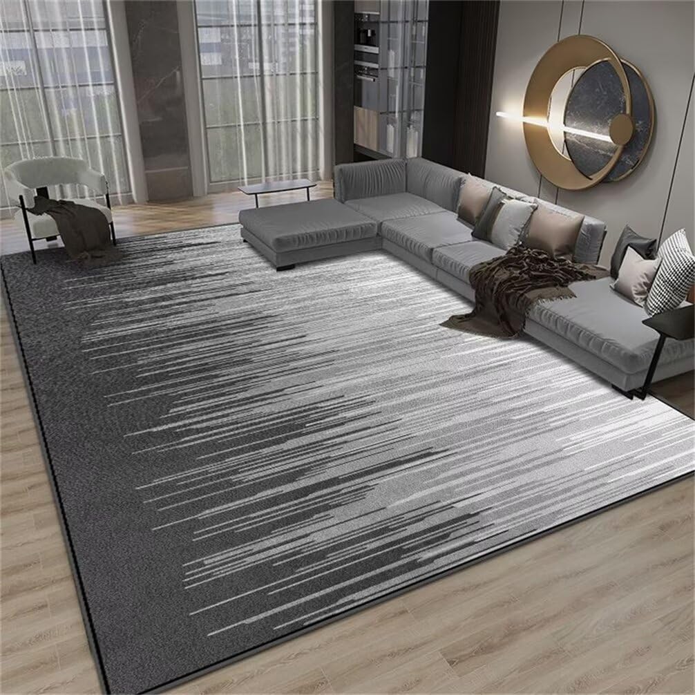 Tapis salon gris 180x230cm à fines rayures modernes pour grande chambre
