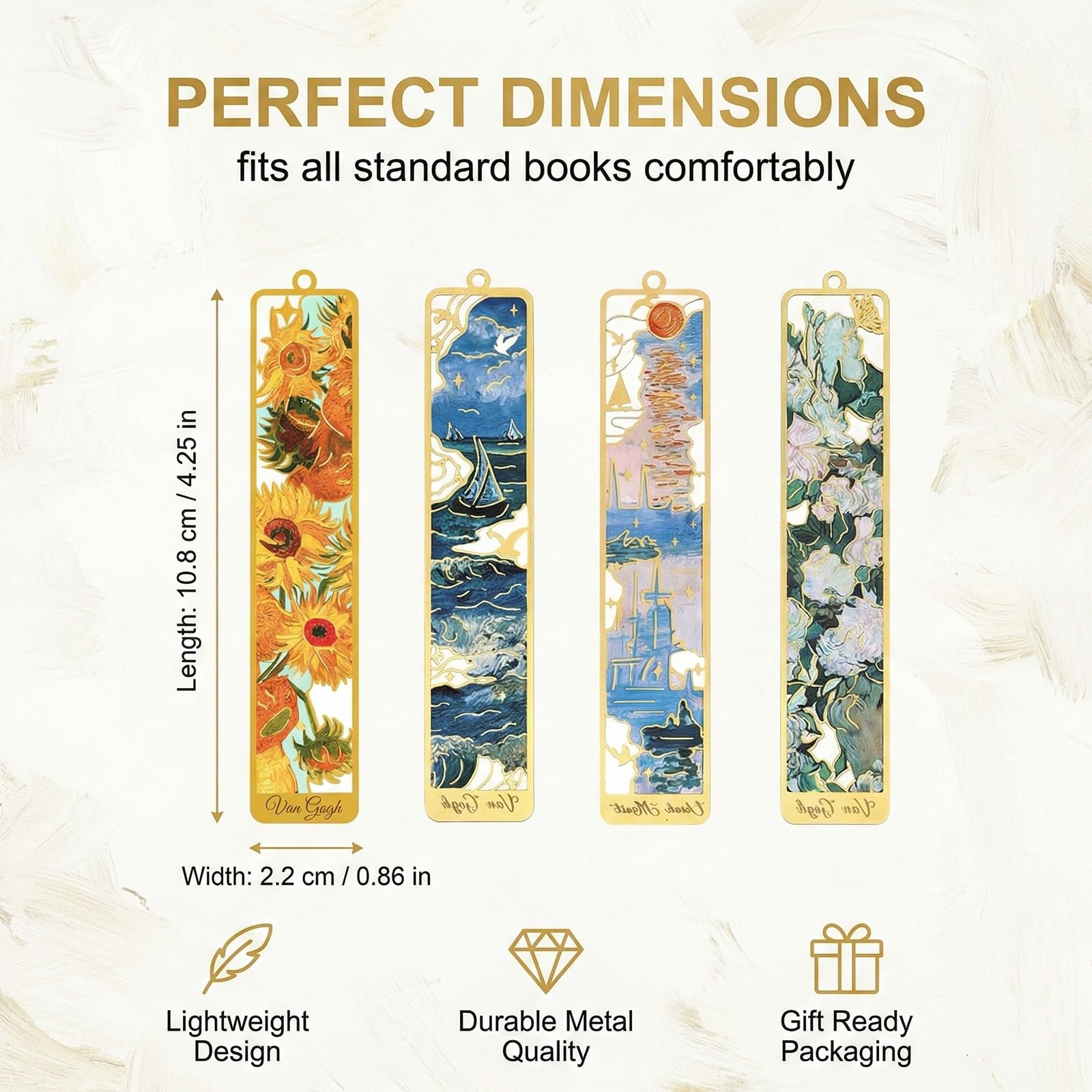 4 Pezzi Segnalibro Metallo Design Incavo Stile Pittura a Olio Van Gogh con Nappa Segnalibri Vintage Personalizzato per Amanti dei Libri Donna Lettori Insegnanti Regalo - 5