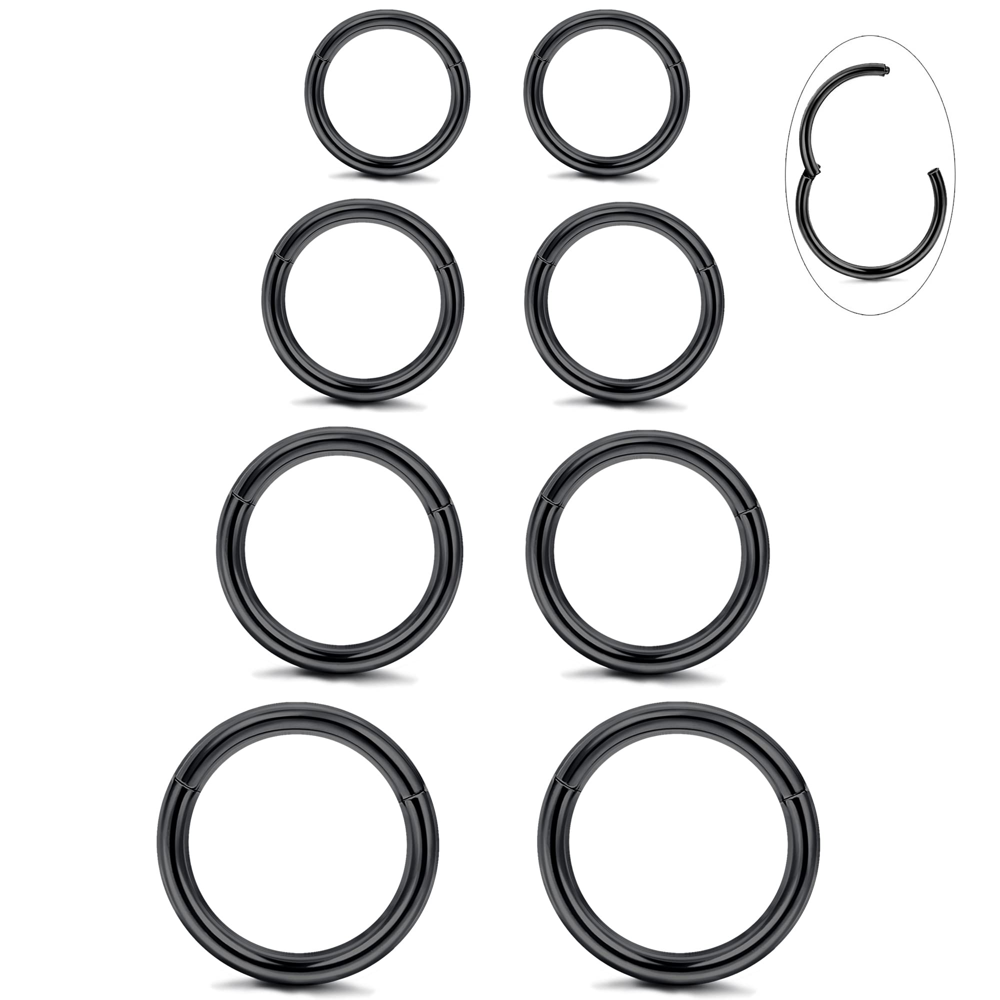 LOYALLOOK 8Pcs G23 Titanium Hinged Clicker Segment Nose Rings Hoop Septum Nose Lip Ring Hoop for Women Men Helix Cartilage Daith Tragus Sleeper
