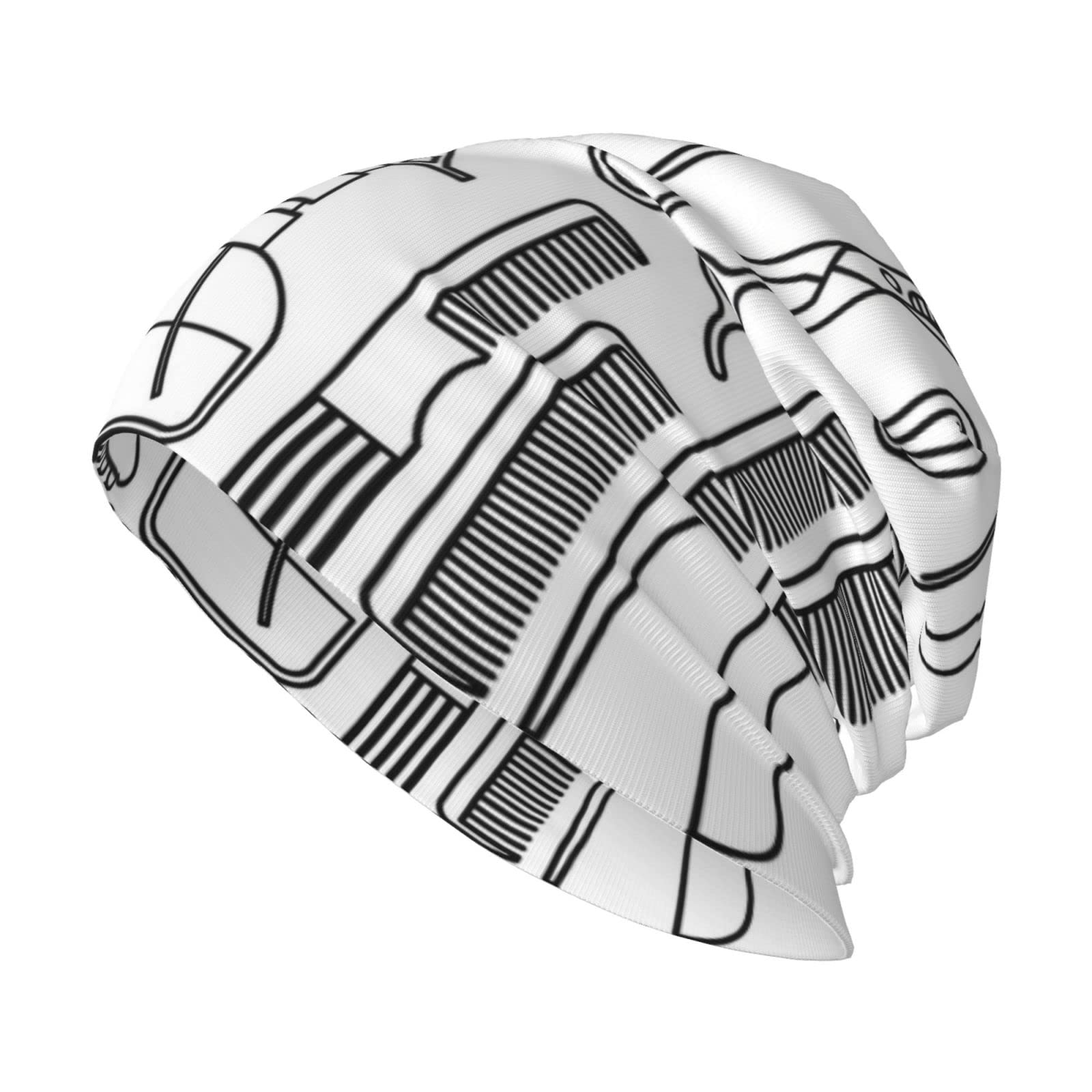 NIXNUTUnisex Jersey Beanie Barbershop Tools Scissors Razor Comb Adult Men's Knit Hat,Unisex Beanie Hats,Soft Knit Hat Black