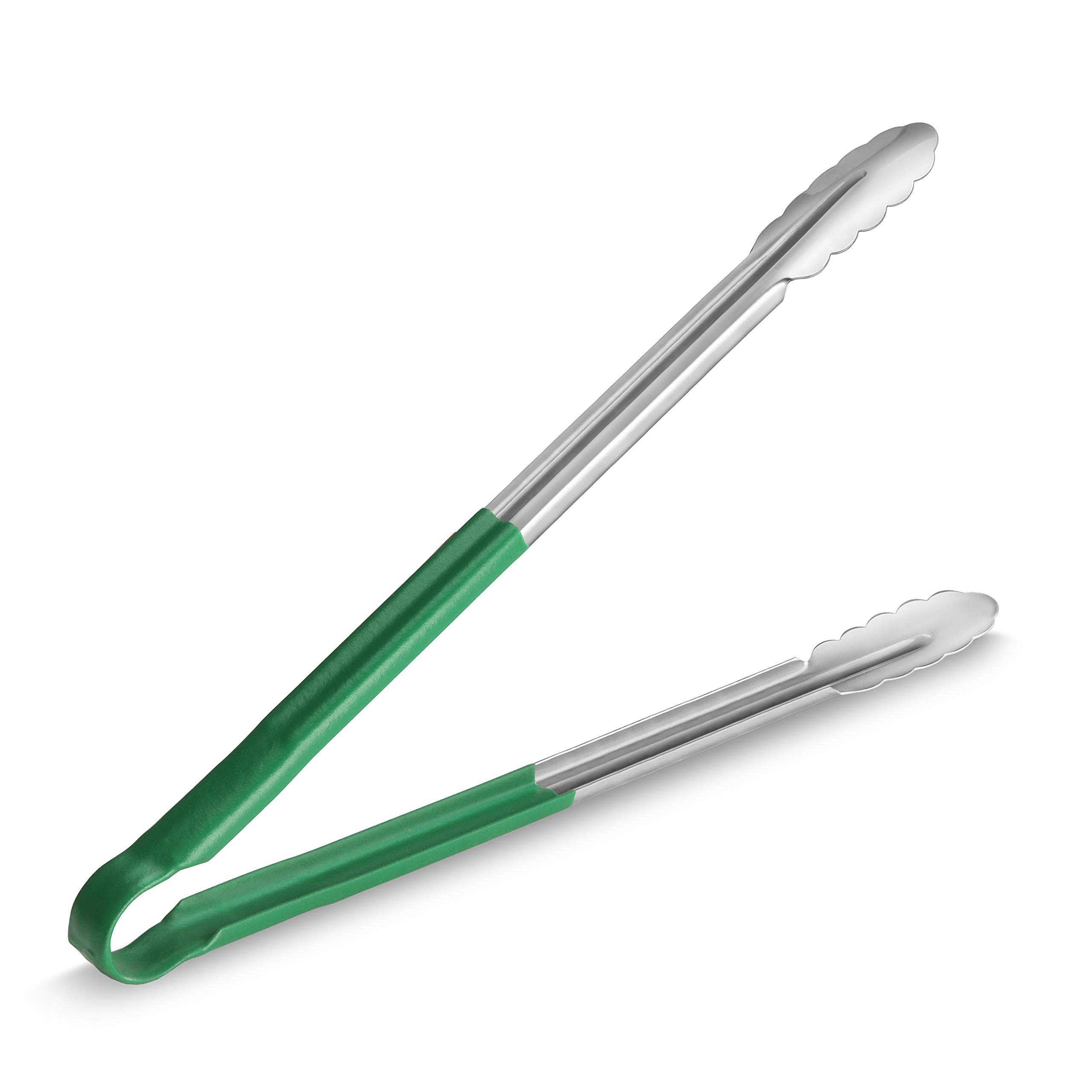 New Star Foodservice 35810 16-Inch Utility Spring Tongs, Stainless Steel, Vinyl Coated, Set of 12, Green