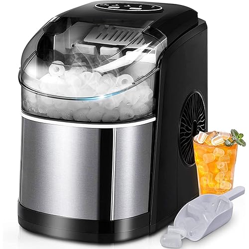 FREE VILLAGE Ice Maker Machine for Countertop 9 Ice Ready in 6 Mins, 26Lbs/24H, Self-Cleaning Function, Portable Ice Maker with Ice Scoop & Basket for Home/Party/Camping (Black)