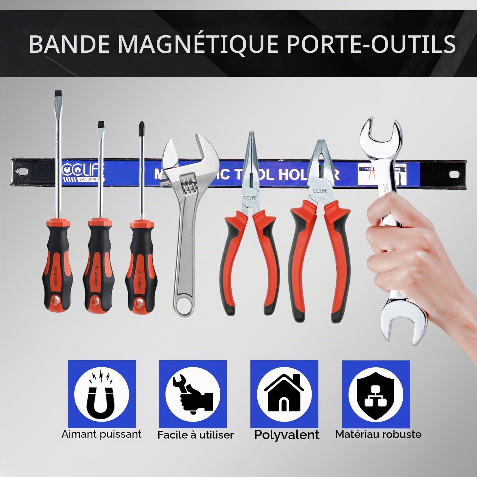 CCLIFE 4 pièces Barre Magnétique Porte 23 et 37CM 9 et 15KG Barres Magnétiques Pour Outils Rangement Ooutillage Maison Garage