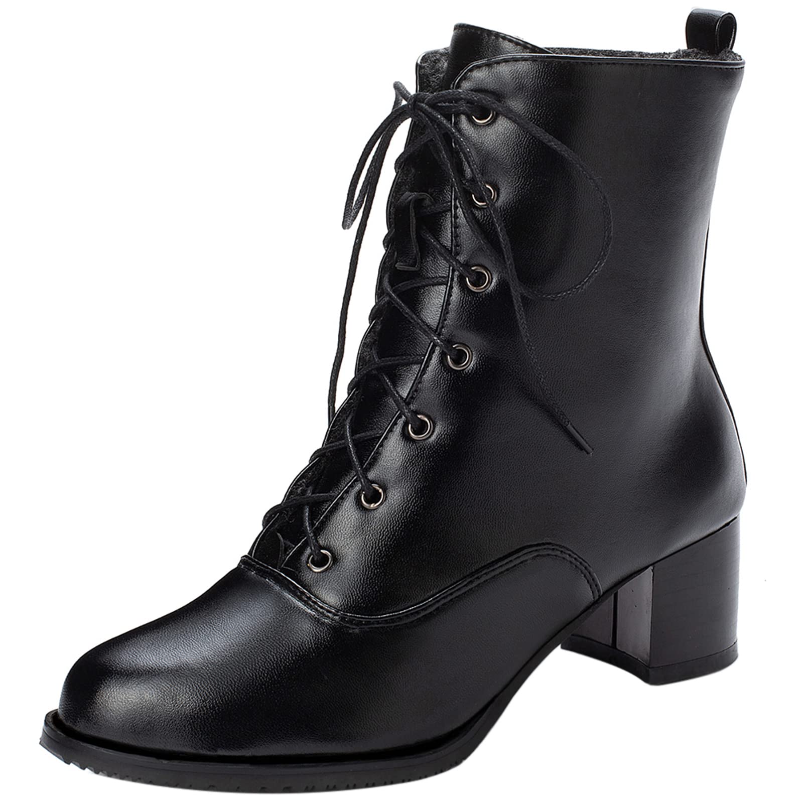Gicoiz Women Round Toe Casual Lace Up Military Winter Chelsea Boots