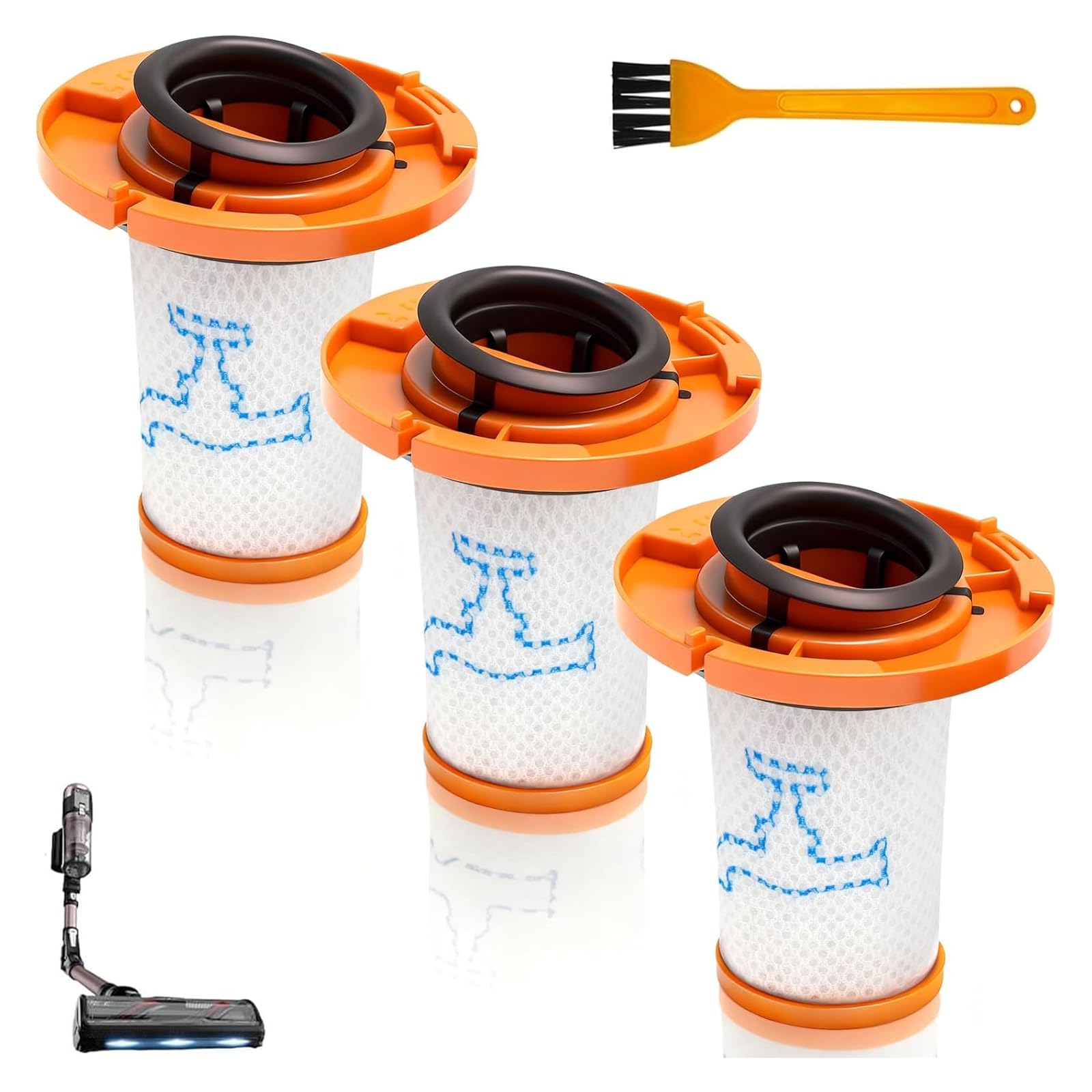 ZR009014 Lot de 3 filtres HEPA + 1 brosse de nettoyage, compatible avec aspirateur Rowenta X-Force Flex 13.60 12.60 14.80 16.60, filtre de rechange pour Rowenta