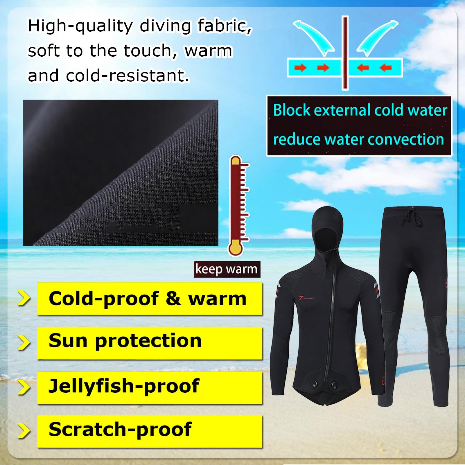 TOVCHEI Split Wetsuit 3Mm Water Sports Warm Diving Suit Men Women Swimming Jellyfish Suit Sun Protection Cold-Proof Anti-Stab,Pants,S