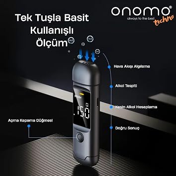Profesyonel Alkol Ölçüm Cihazı, Dijital Ekranlı, LED Göstergeli, Tek Tuşla Basit Kullanışlı, Portatif Alkolmetre