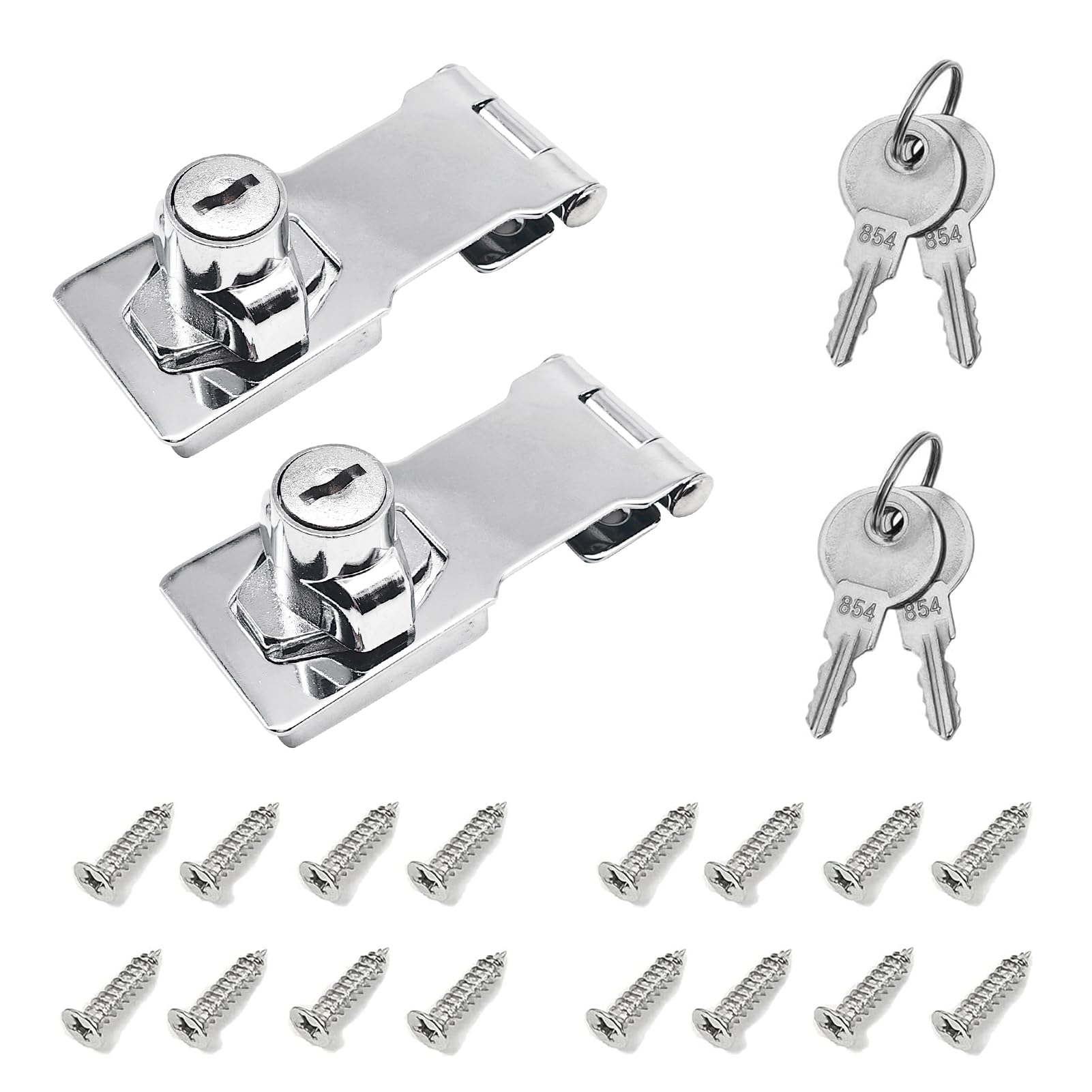 Ecginmay 2 Pack 4 Inch Hasp Lock Latch with Keys,Stainless Steel Keyed Hasp Locks,Twist Knob Keyed Locking Hasp with Screws,Door Lock Hasp Latchs for Cabinet Drawer,Silver
