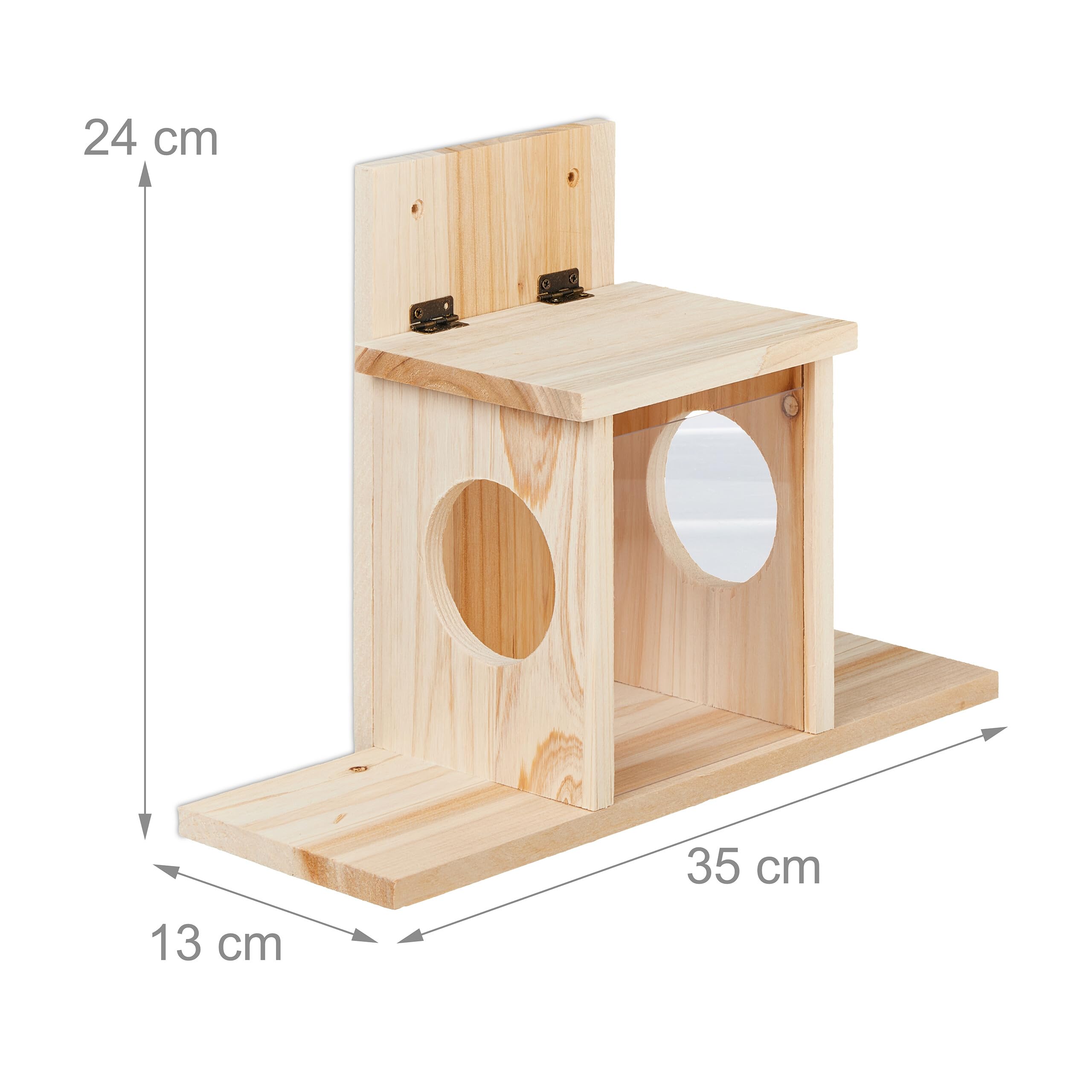 Relaxdays Kit de construcción alimentación Comedero para Ardillas DIY, Casa Alimentadora para Montar, Madera, 2 Entradas y Plataforma, Colgante, Natural, 24 x 35 x 13 cm