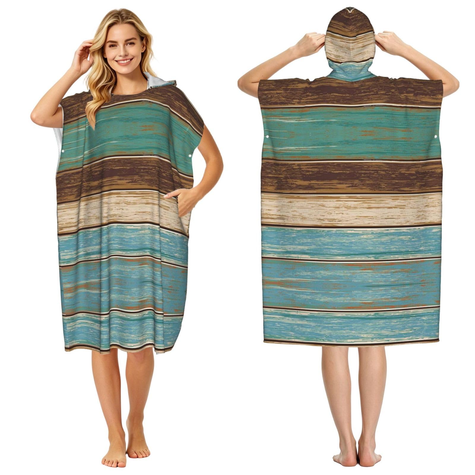 Poncho piscine et plage imprimé bois peignoir léger pour adulte