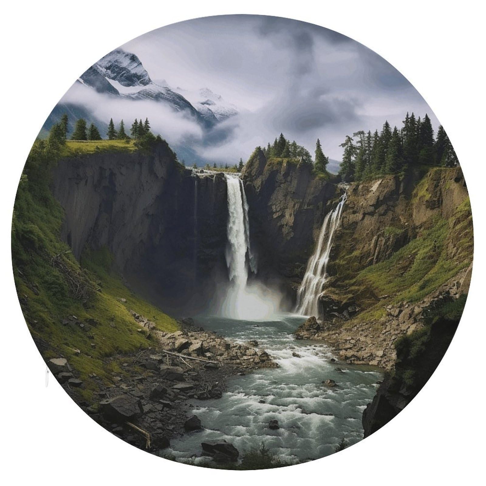 Wsoihfec Style Mountain And Waterfall Seat Cushion Round Chair Pad