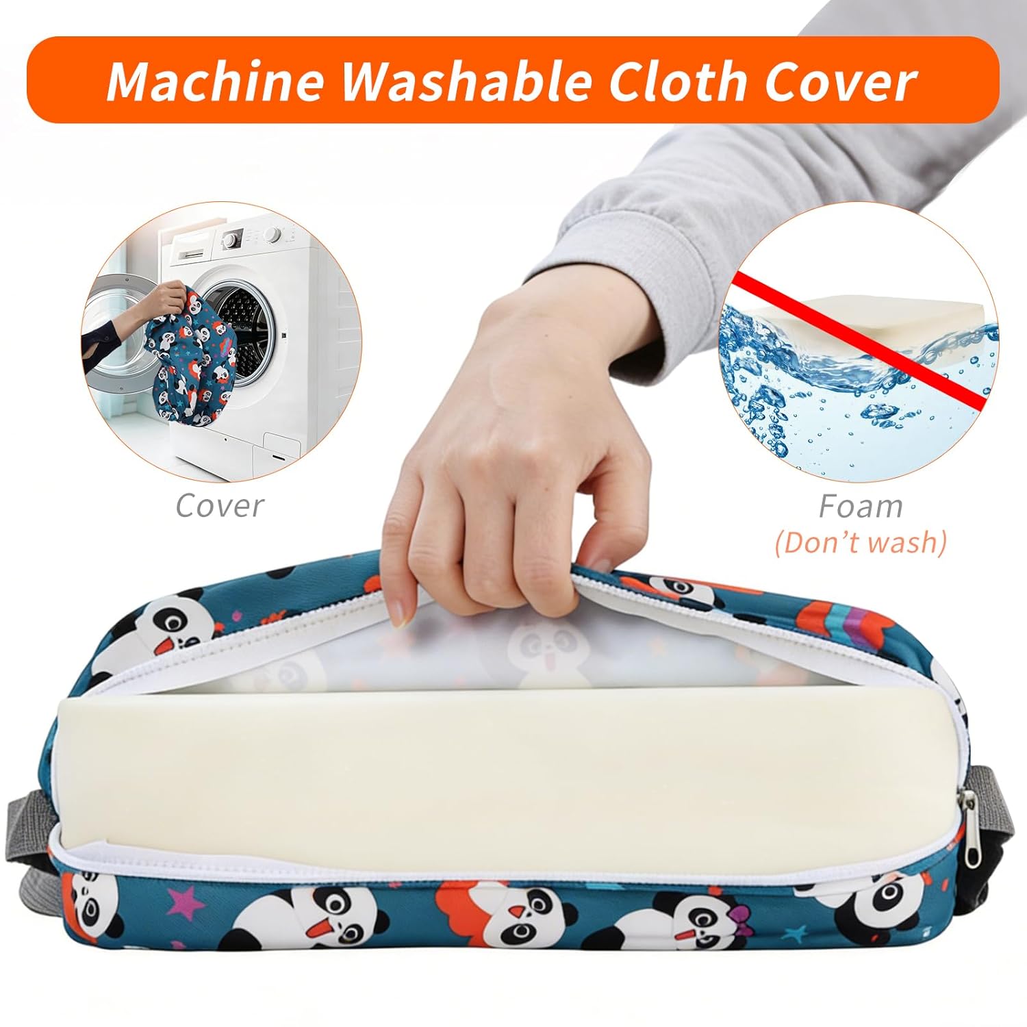 Zicac Portable Seat Cushion Washable with Non-Slip Bottom, Detachable Strong Support Cushion for Toddler Kids Baby Infant (Cyan Panda)