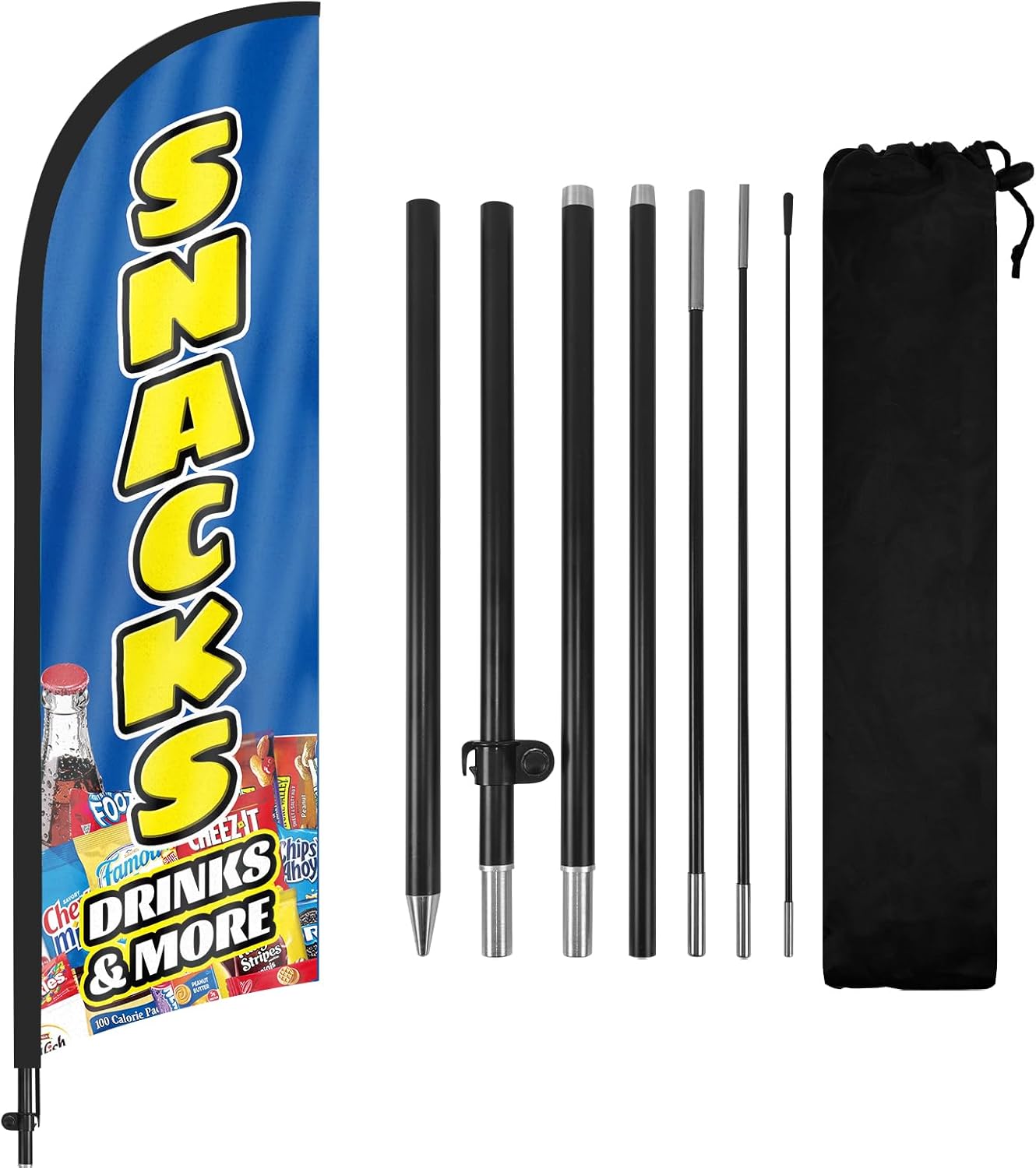 Snacks Advertising Swooper Flag Banner, Snacks Feather Flag with Flag Pole and Ground Stake, Advertising Feather Banner Sign for Snacks Business 8Ft