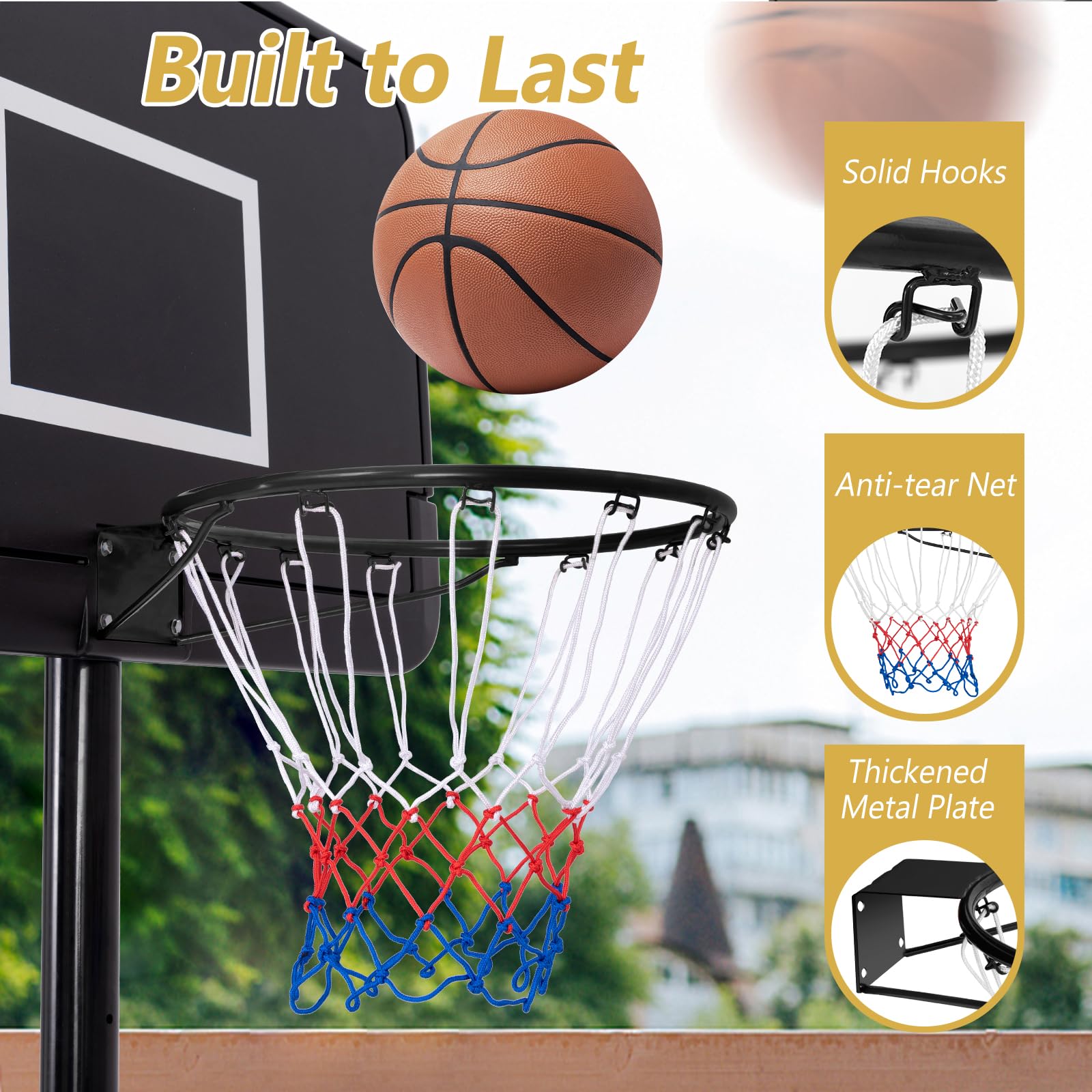 LIFEZEAL Cestino da basket da parete con rete Ø45/38,5 cm, cerchio da basket con telaio in metallo, cerchio da basket per interni ed esterni