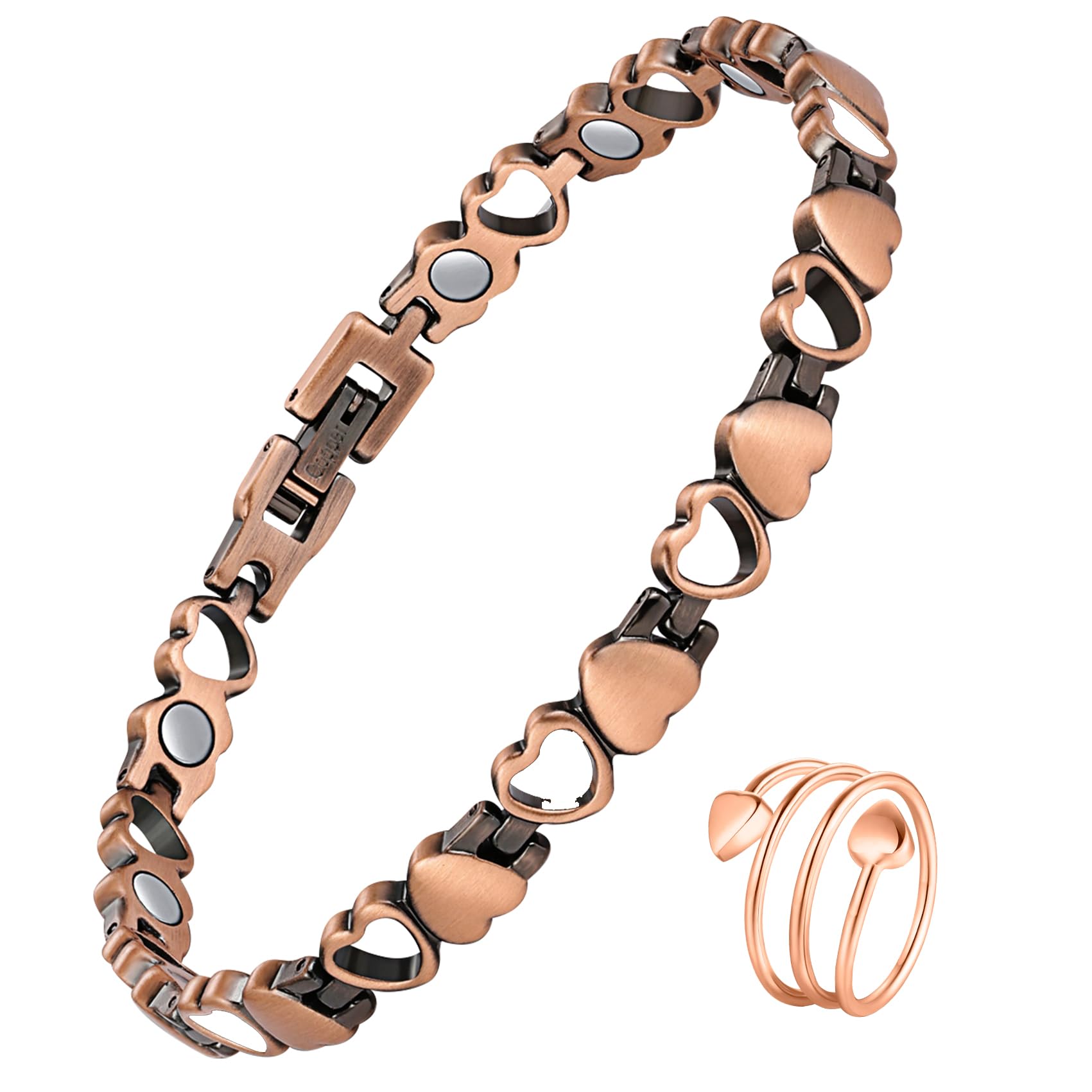 Jecanori Pulsera magnética de cobre puro 99,99% para mujer, ultrafuerte, con caja de regalo y herramienta de extracción