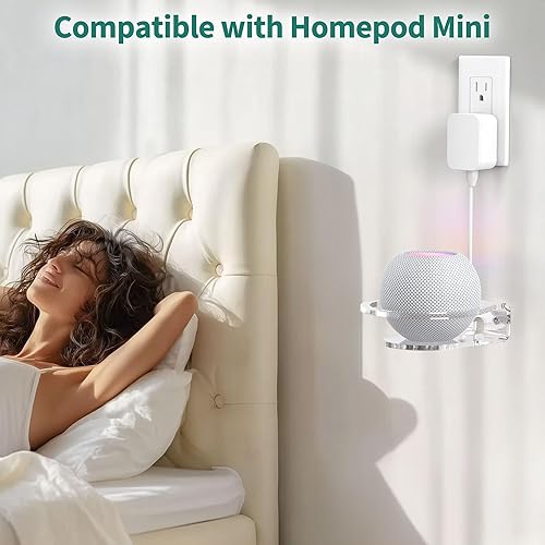 Miniatura 8 de PlusAcc Soporte de pared para Dot Max y Dot 5, estante transparente resistente para Homepod Mini, soporte de soporte de ahorro de espacio, gestión