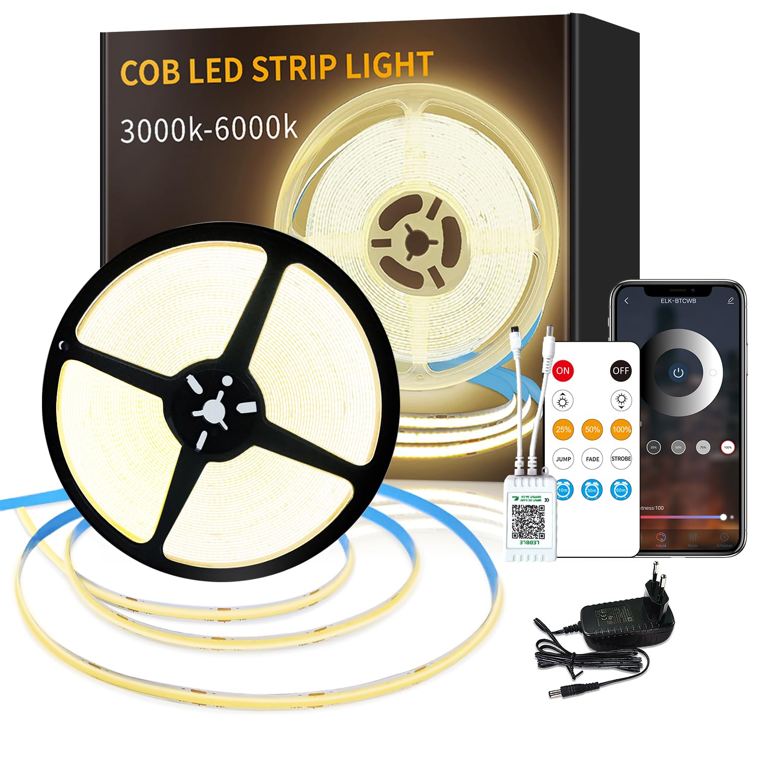Yeewhale cob Led stripDC24V LED band,flexible Dimmbar COB LED Streifen, anwendbar auf Schlafzimmer, Raum,DIY Dekoration