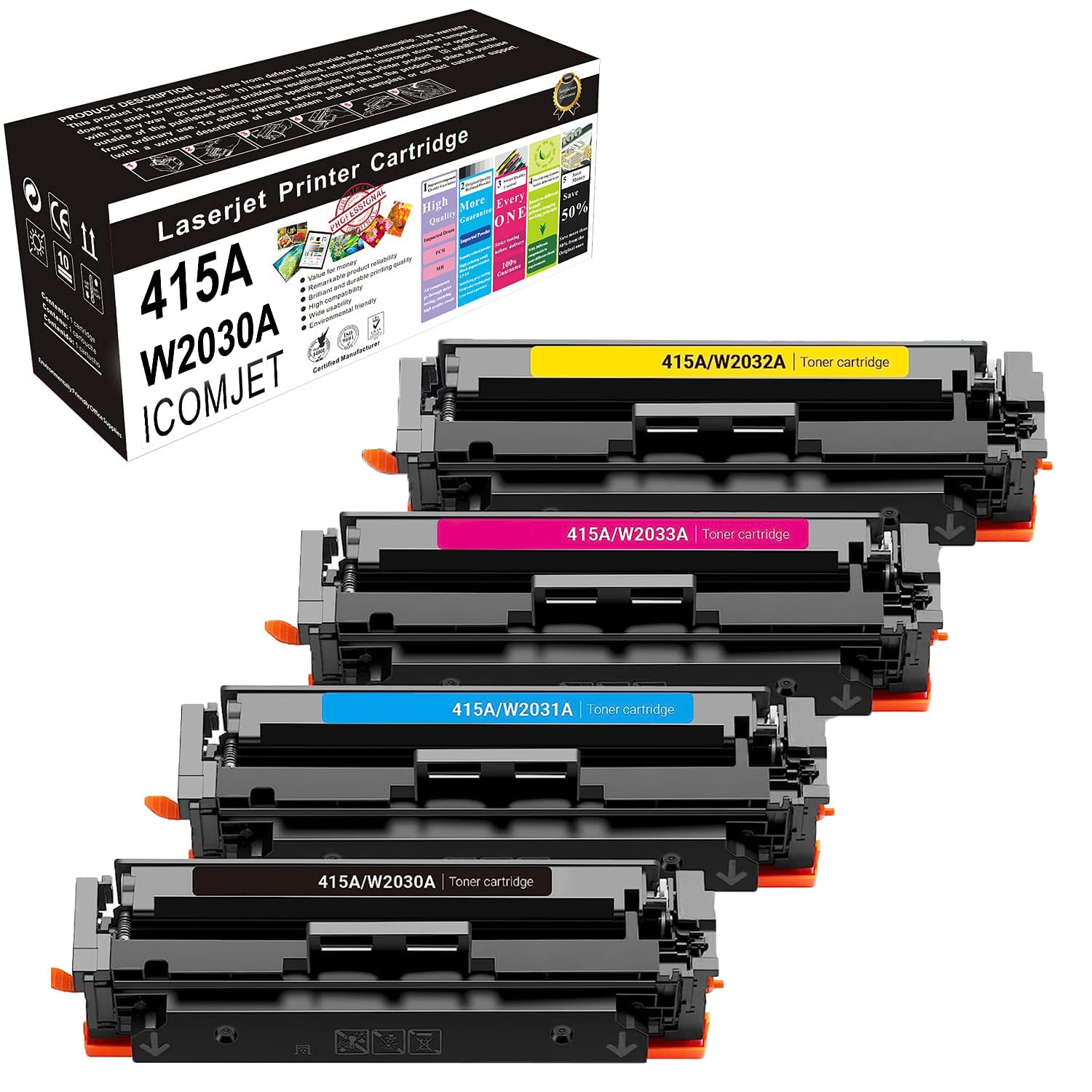 Compatible Toner Cartridge Replacement for HP 415A W2030A Use for HP M479fdw M479dw M479fdn M479fnw M454dw M454dn (Black,Cyan,Yellow,Magenta, 4-Pack)