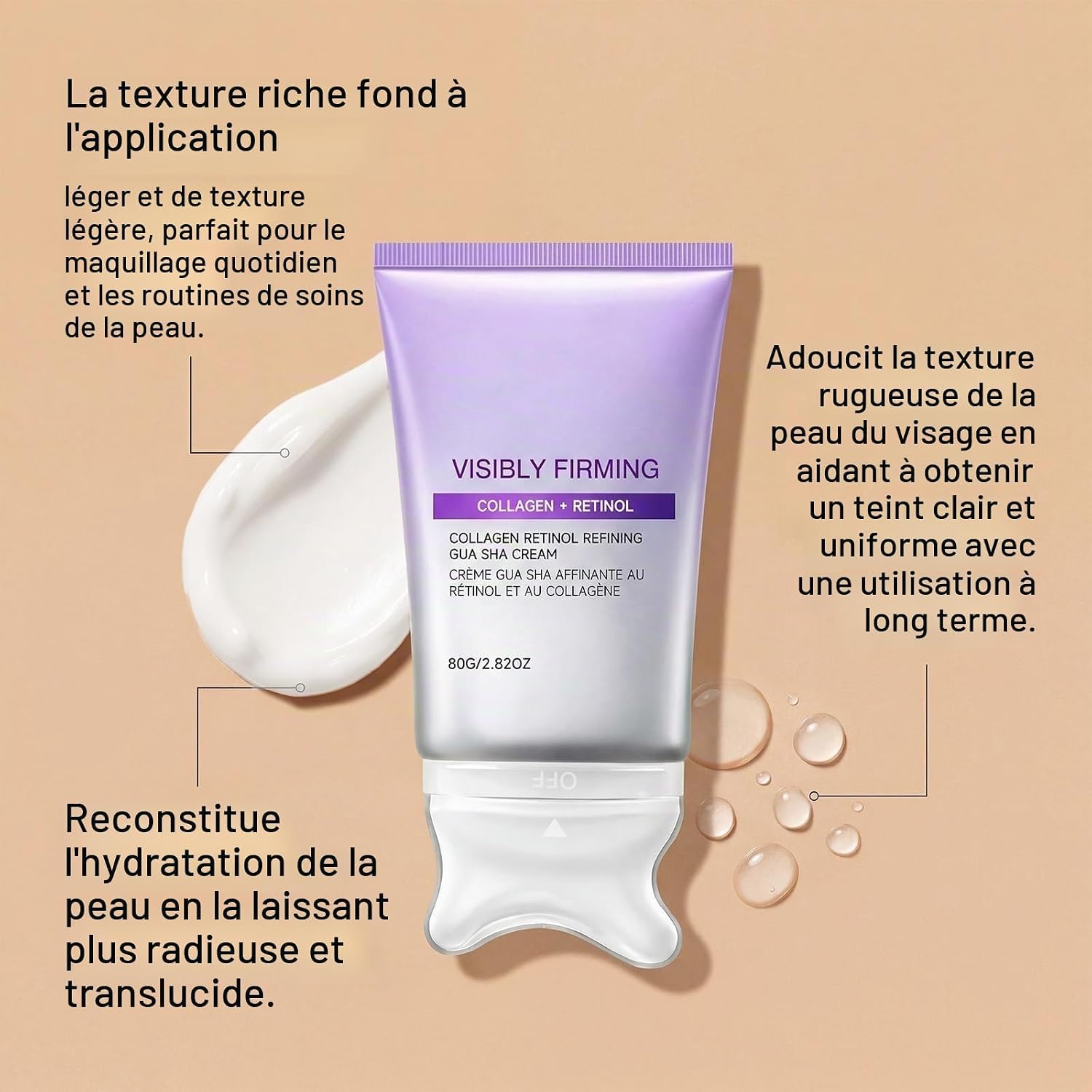 Gua Sha Refinant Visibly Firming Cream - Collagen + Retinol. | Nawilżenie i ujędrnienie skóry | Krem do marszczenia szyi Collagen Gua Sha, wbudowany masażer Gua Sha z Volufiline 5%