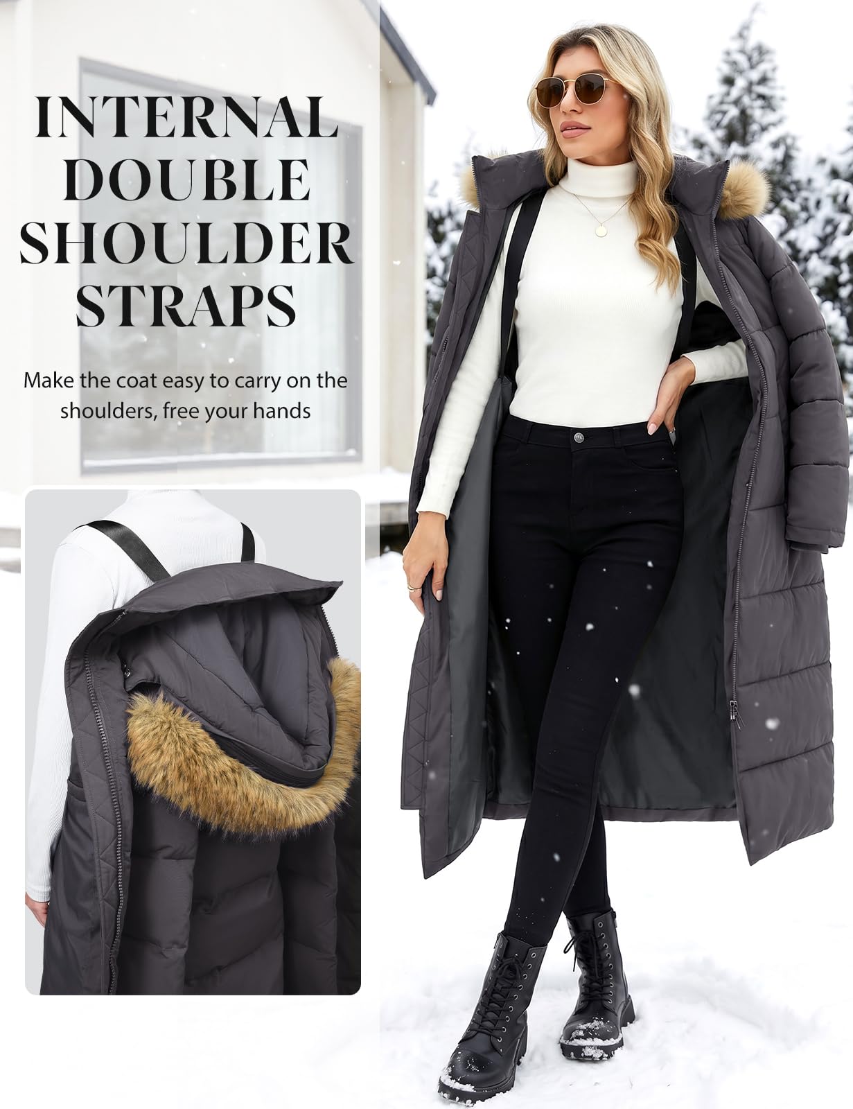 Tuopuda Manteaux Femme Long Manteau d'hiver Chaud pour Femme Blouson Hiver à Capuche Manches Longues Epaissé Vêtement d'extérieur d'hiver Rembourré Coupe-Vent