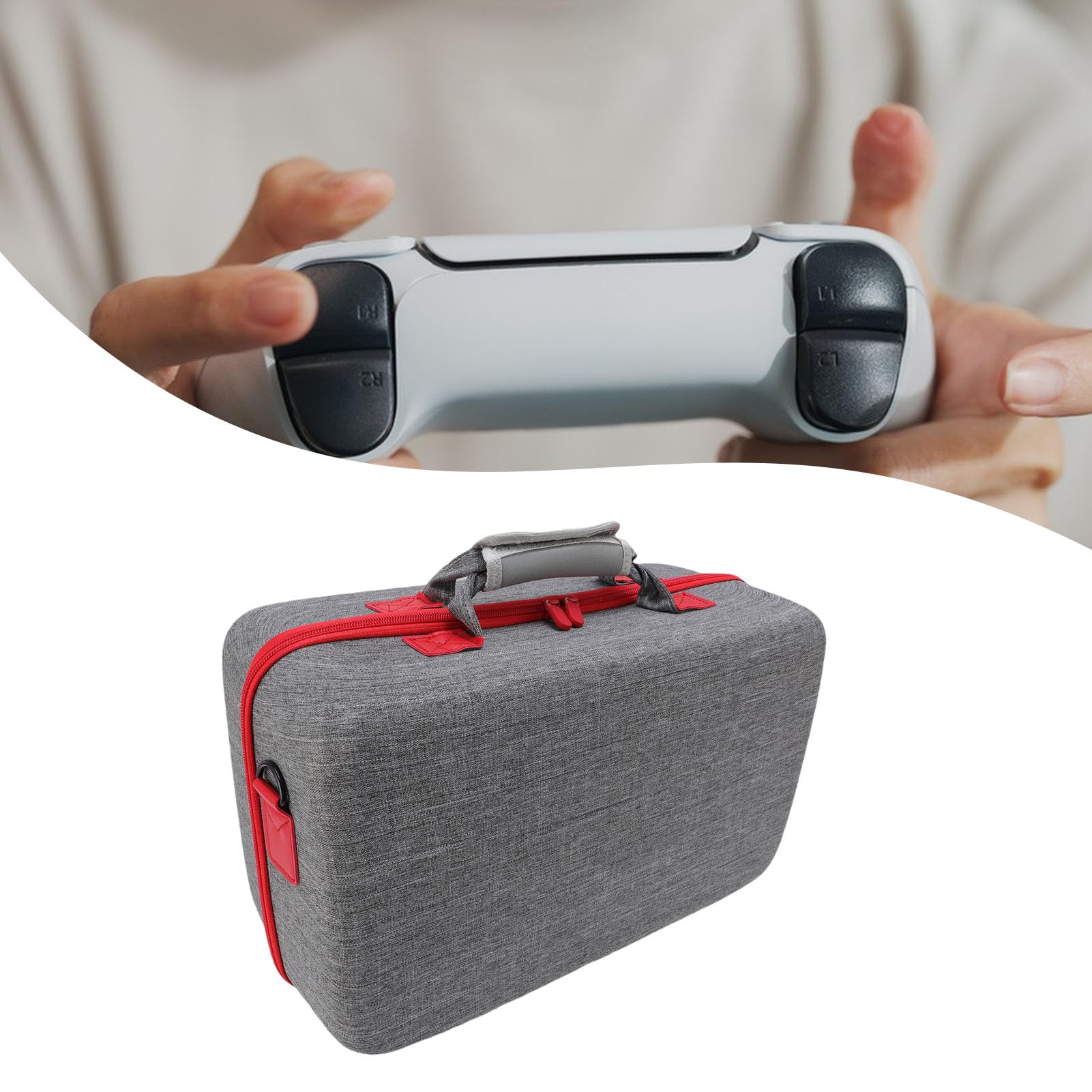 Annadue Obudowa dla PS 5 Pro, Torka Podróży Hard Shell z Elastycznym Paskiem do Kontrolera, Słuchawek, Kabla USB, Kabla Zasilającego i Innych Akcesoriów (GRAY)