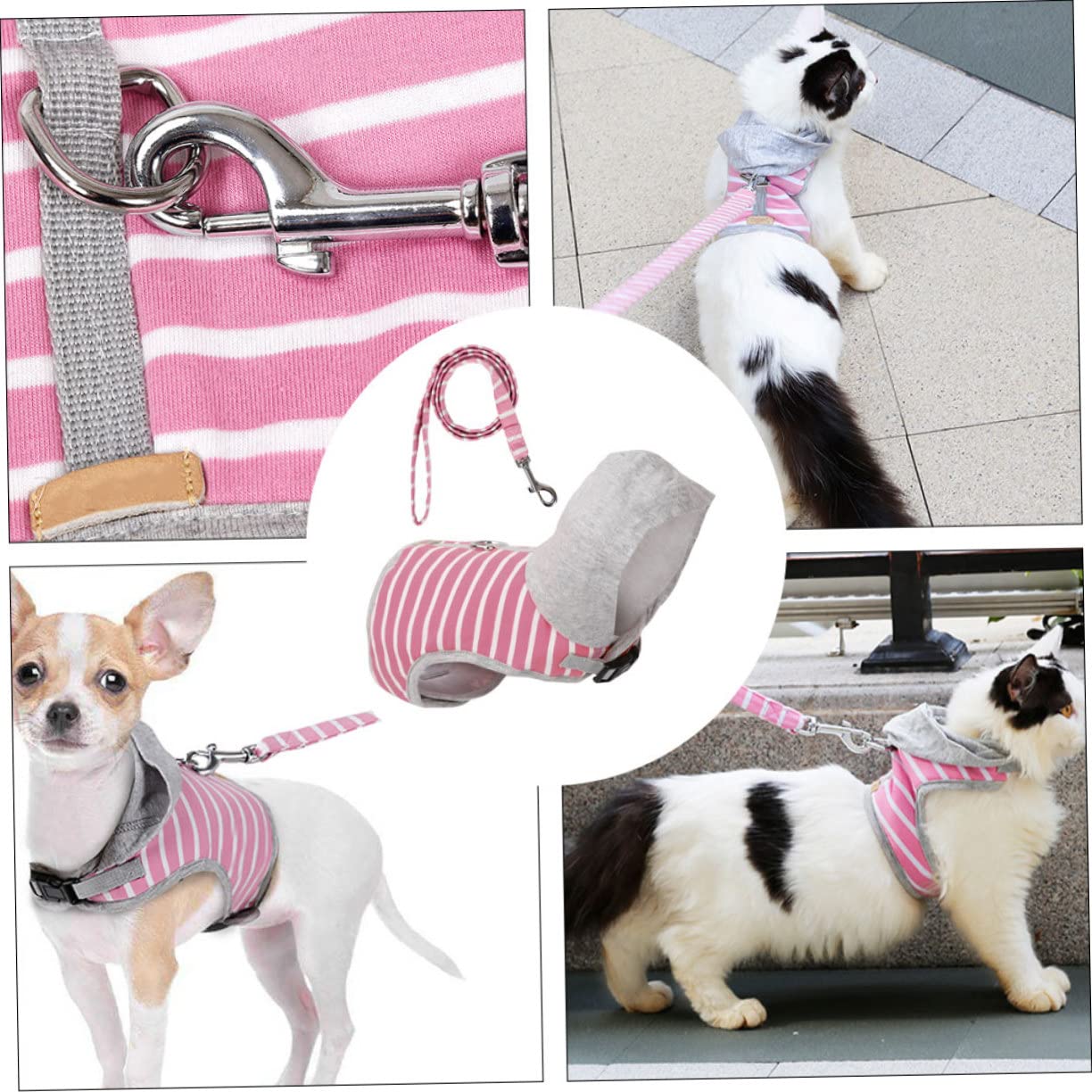 Ipetboom Lot De 3 Gilets À Rayures pour Chats avec Boucle À Dégagement Rapide Laisse Anti-Traction pour La Marche Et Le Jogging Quotidiens