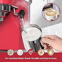 Vista 5 de Máquina de café expreso de 20 Bar, cafetera profesional con varilla de vapor espumadora de leche, cafetera compacta con tanque de agua extraíble Rojo