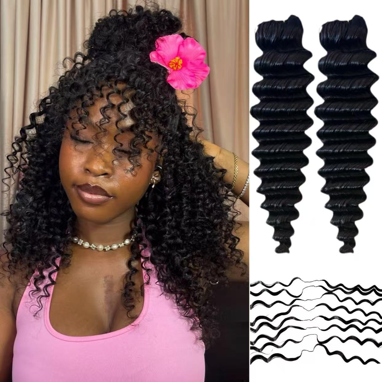 Deep Wave Knotless Pre-Separated Crochet Human Hair Extensions 4packs 200 Roots Loose Wave Crochet Hair Natural Black Machine Made Feather Human Hair
