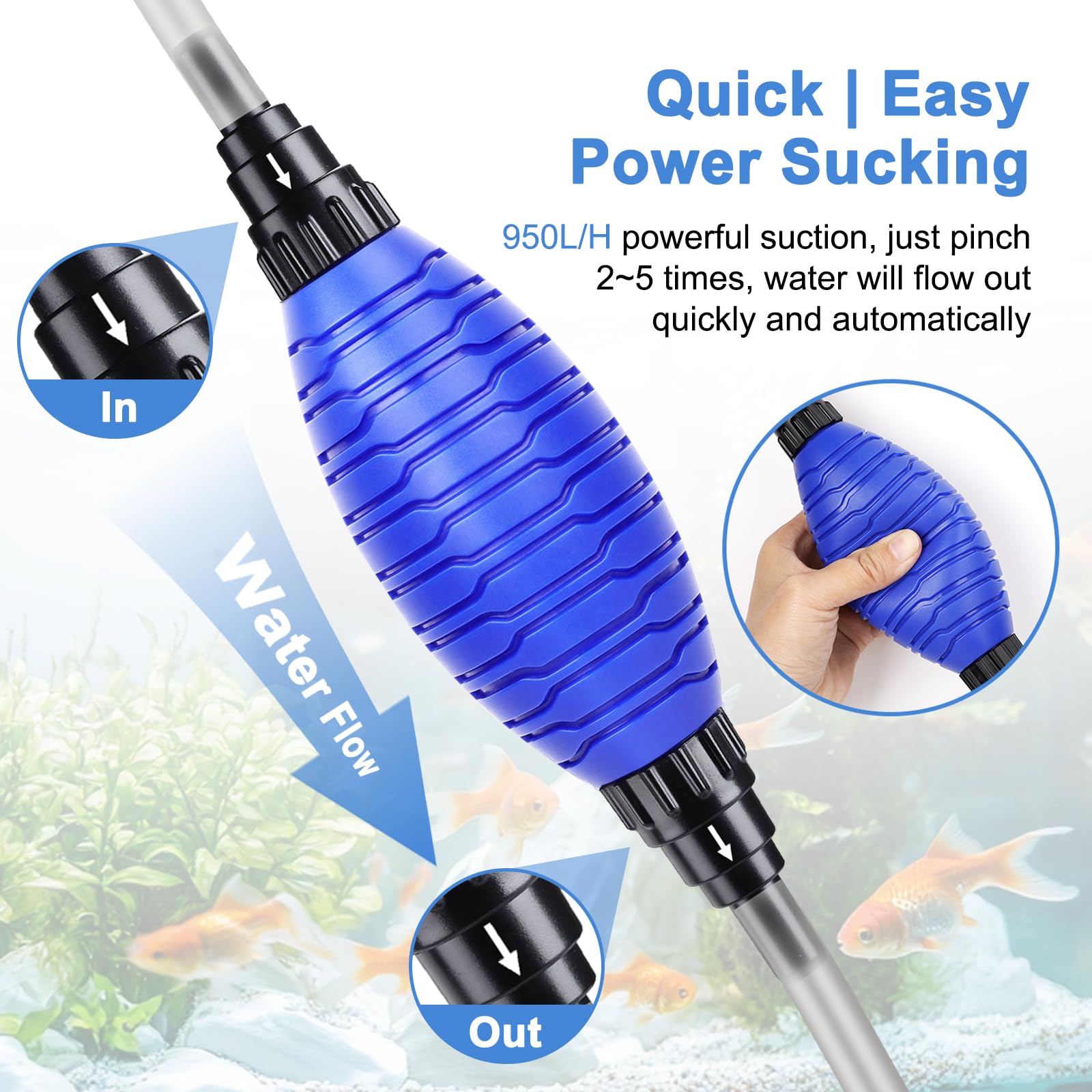 fishkeeper Cambio de Agua de Acuario, Filtro de Arena para Limpieza de Acuario, pecera Kit de Limpieza de Grava de Acuario con caudal de Agua Regulable para Limpieza de Arena(L)