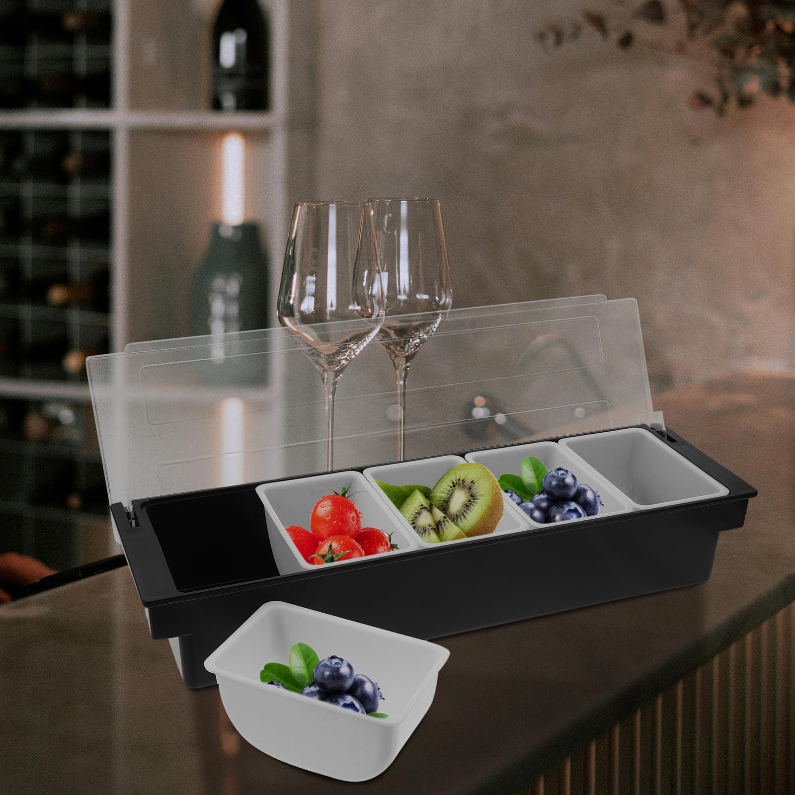 Boîte à Fruits Divisée Compartiments Plastique Résistant pour Condiments et Snacks Plateau de Service Organisé pour Cuisine Bar et Fête Réutilisable